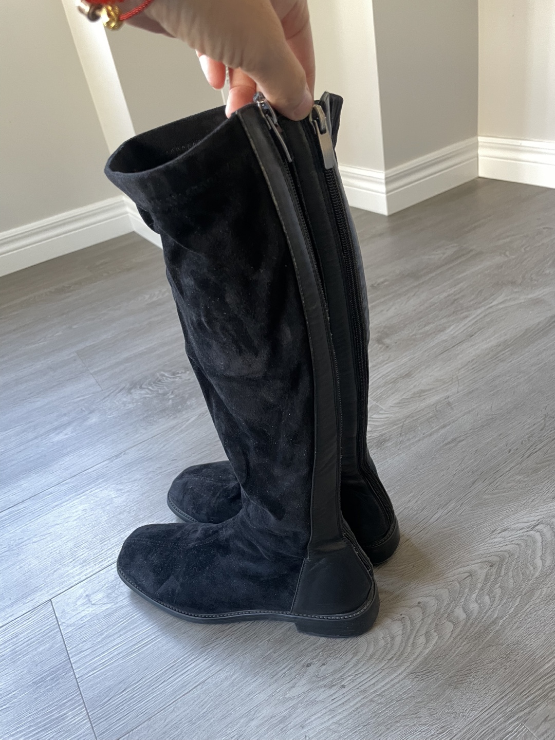 Black Suede Knee High Boots - Size 8-8.5