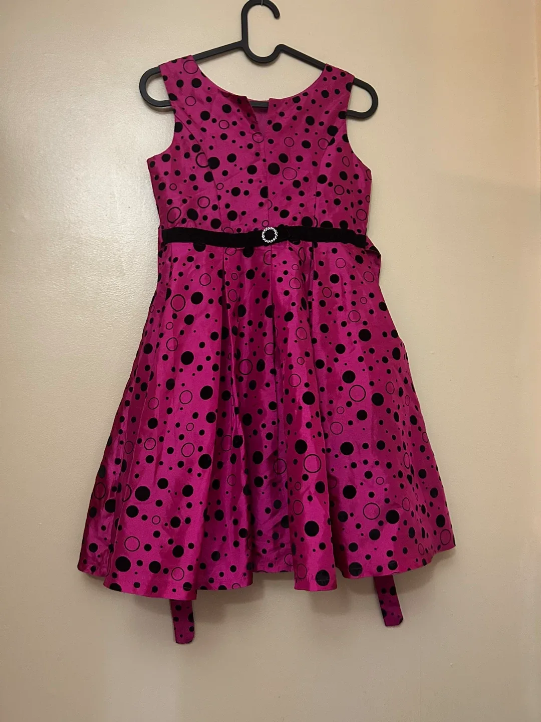 Fancy Pink Dress with black polka dots size 10 thumbnail