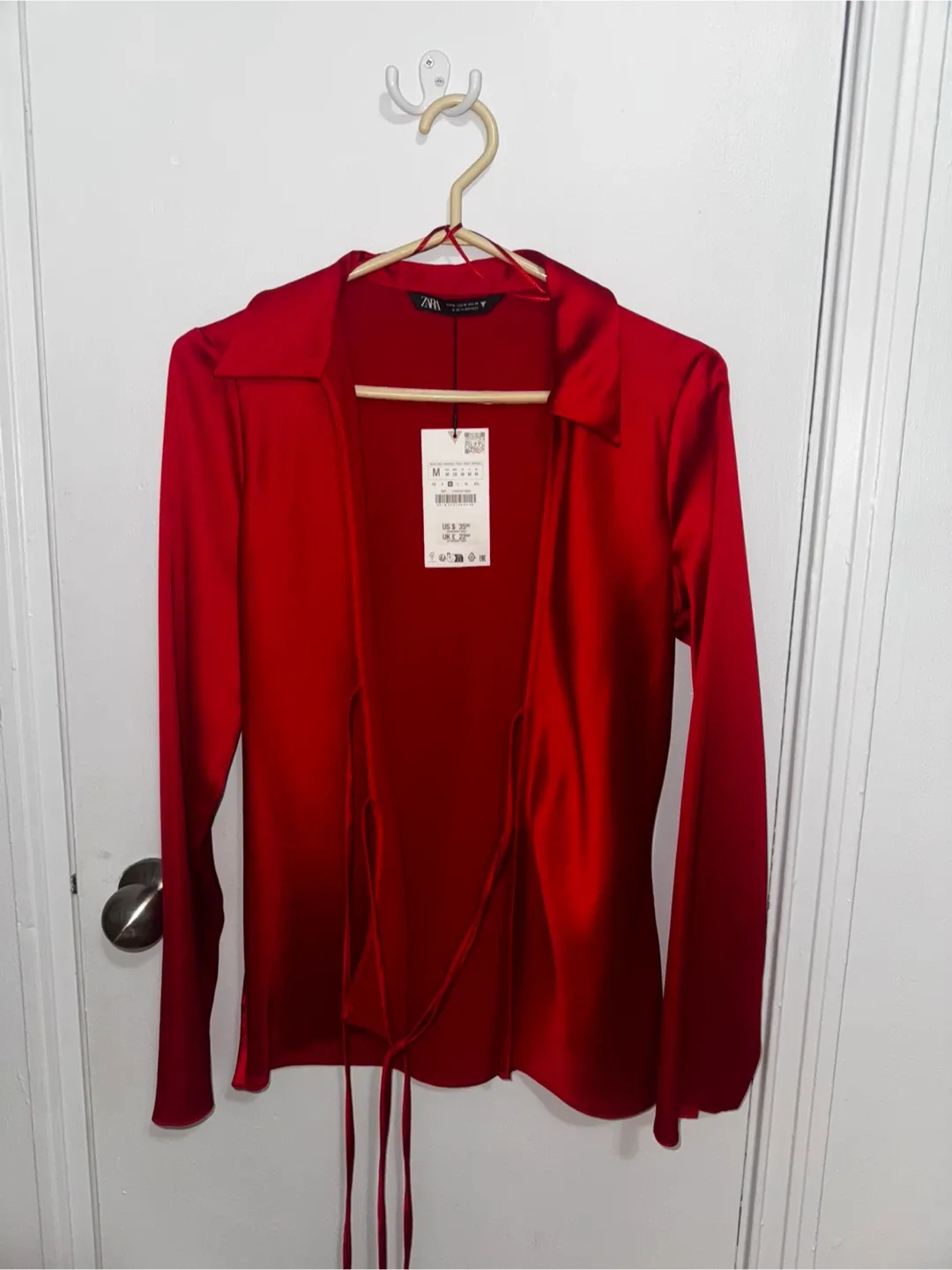 Zara Red Satin Shirt - Size M thumbnail