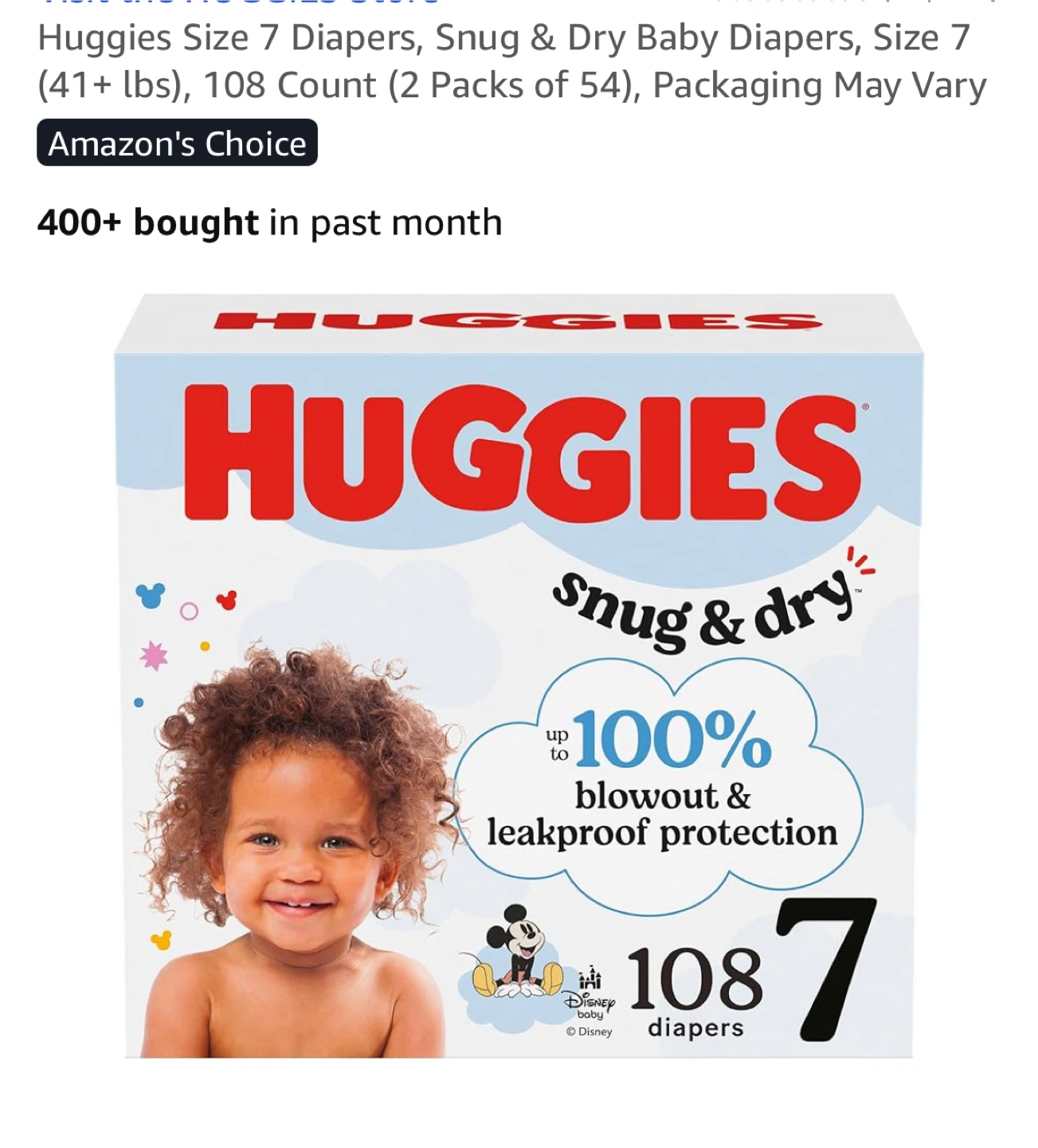 Huggies Snug & Dry Size 7 Diapers (108 count)
