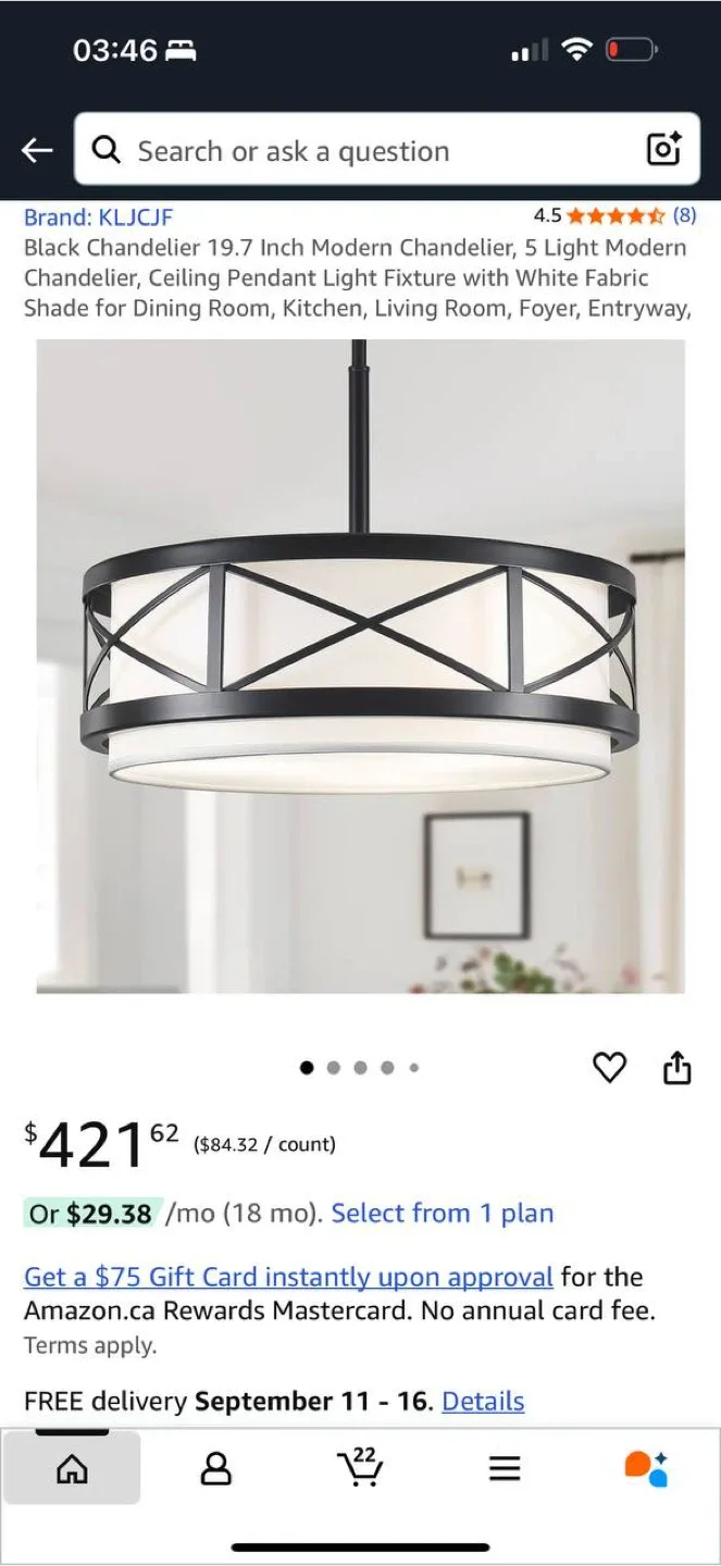 KLJCJF Modern Black Chandelier – 5-Light Pendant Fixture thumbnail