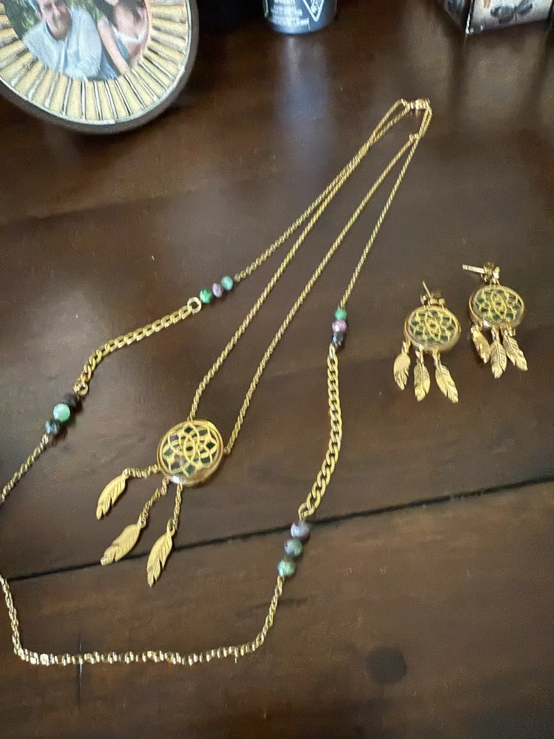 Dreamcatcher Necklace & Earring Set - Gold Tone thumbnail