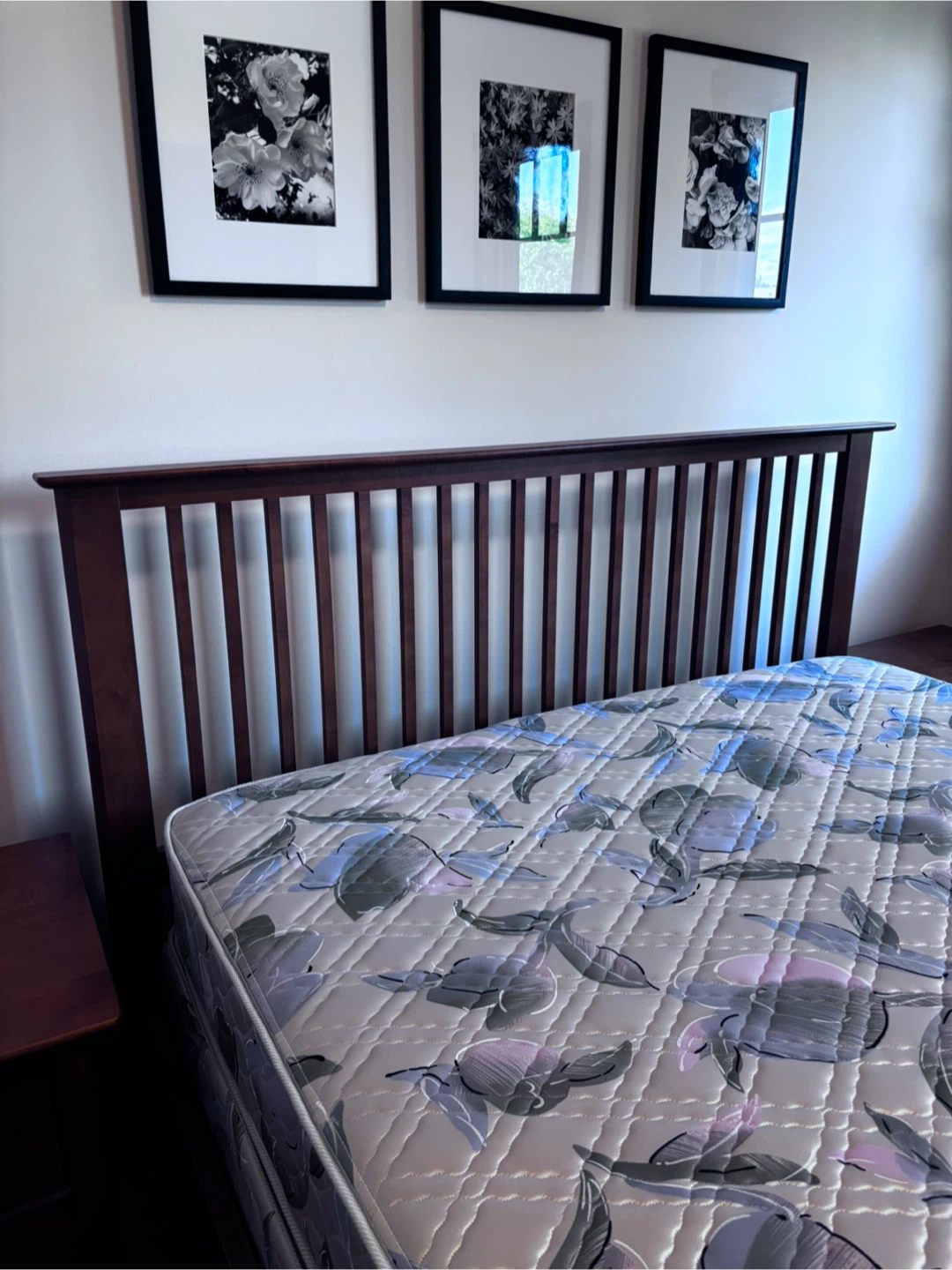 Solid Maple Queen Slat Bed with End Tables and Dresser, Like New - photo 3