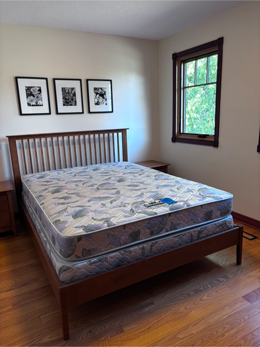 Solid Maple Queen Slat Bed with End Tables and Dresser, Like New