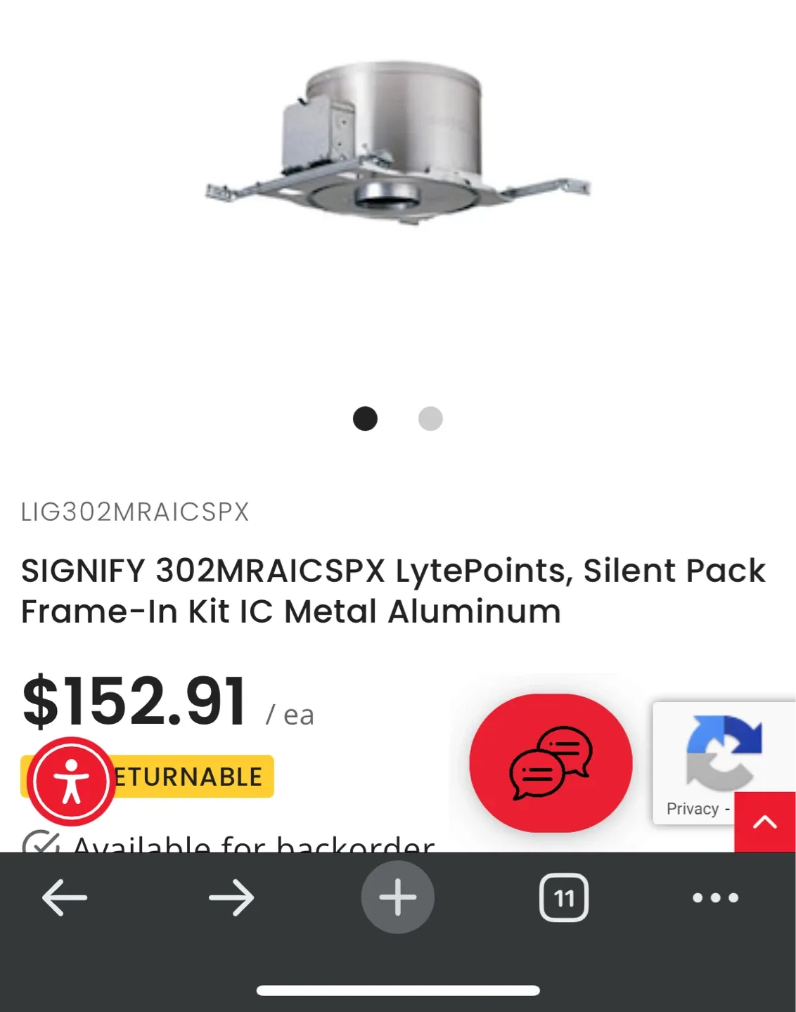LIGHTOLIER 302MRAICSPX LytePoints Frame-In Kit thumbnail