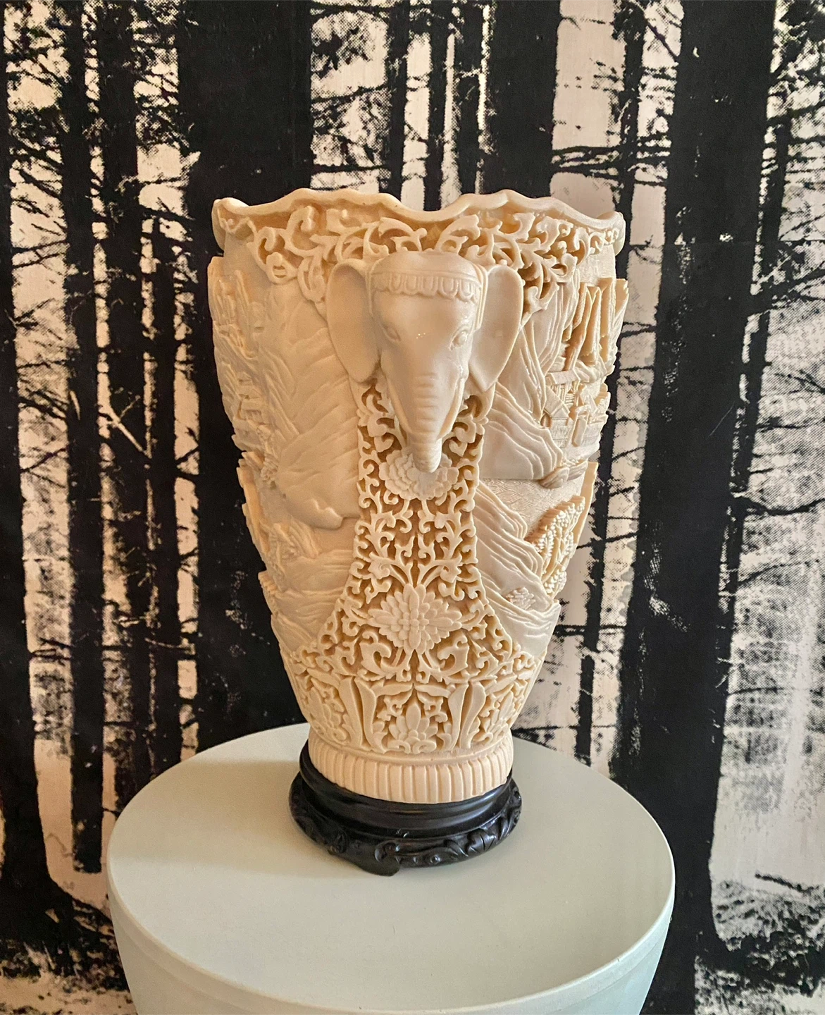 Chinese Elephant Handle Carved Resin Vase - photo 2
