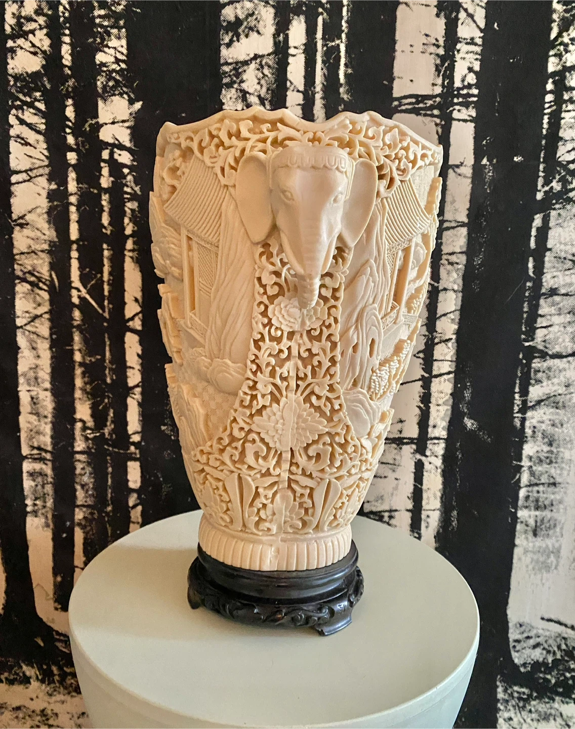 Chinese Elephant Handle Carved Resin Vase - photo 4