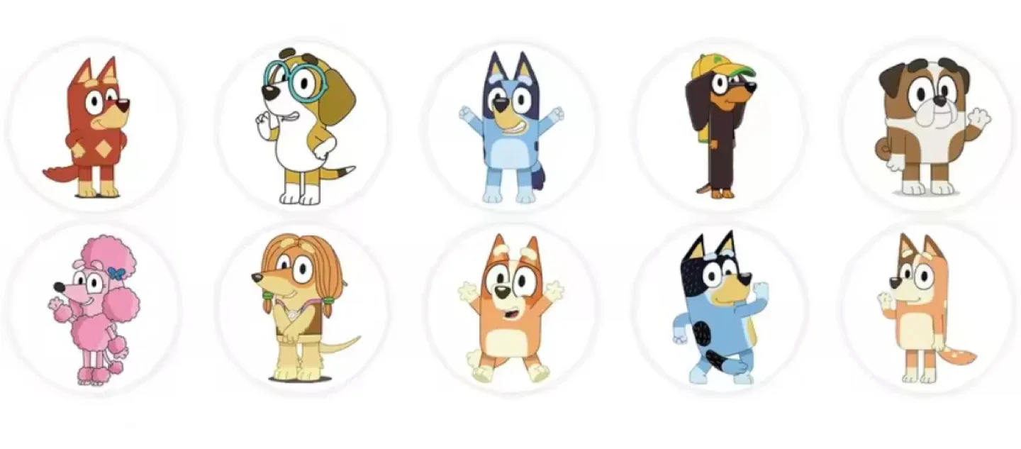 Brand new Roll of 500 BLUEY BINGO Puppy Cartoon Stickers image indicator(2)