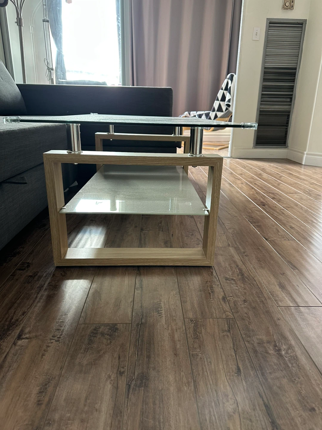 Glass Top Coffee Table with Wooden Base - photo 2
