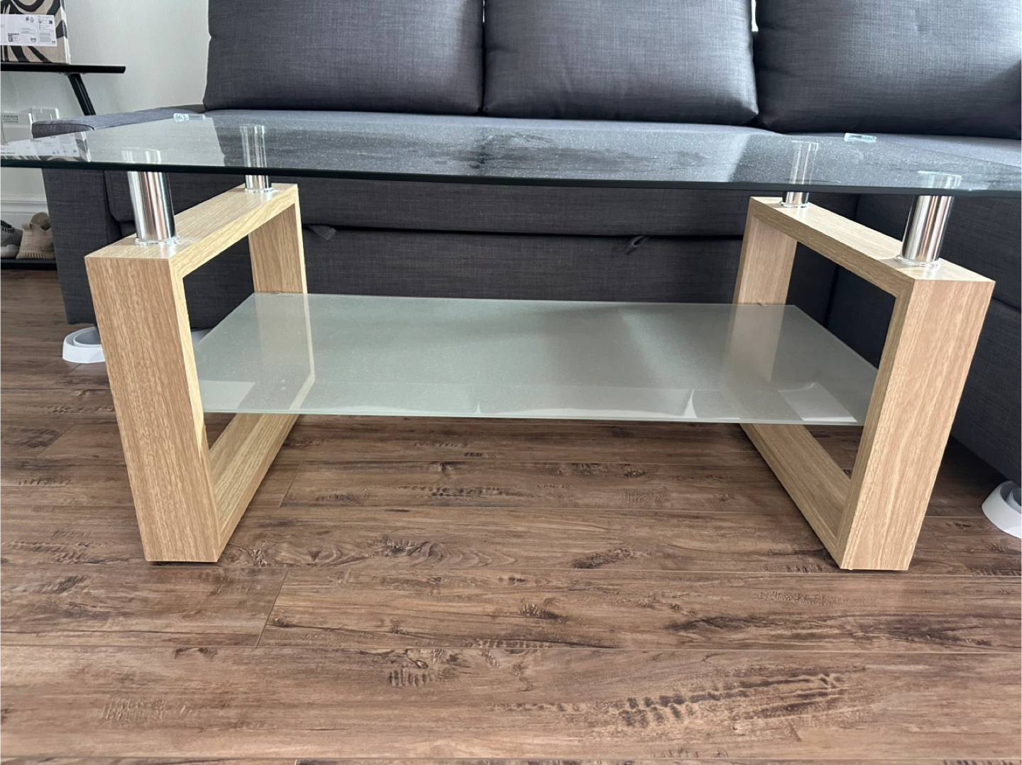Glass Top Coffee Table with Wooden Base - photo 3
