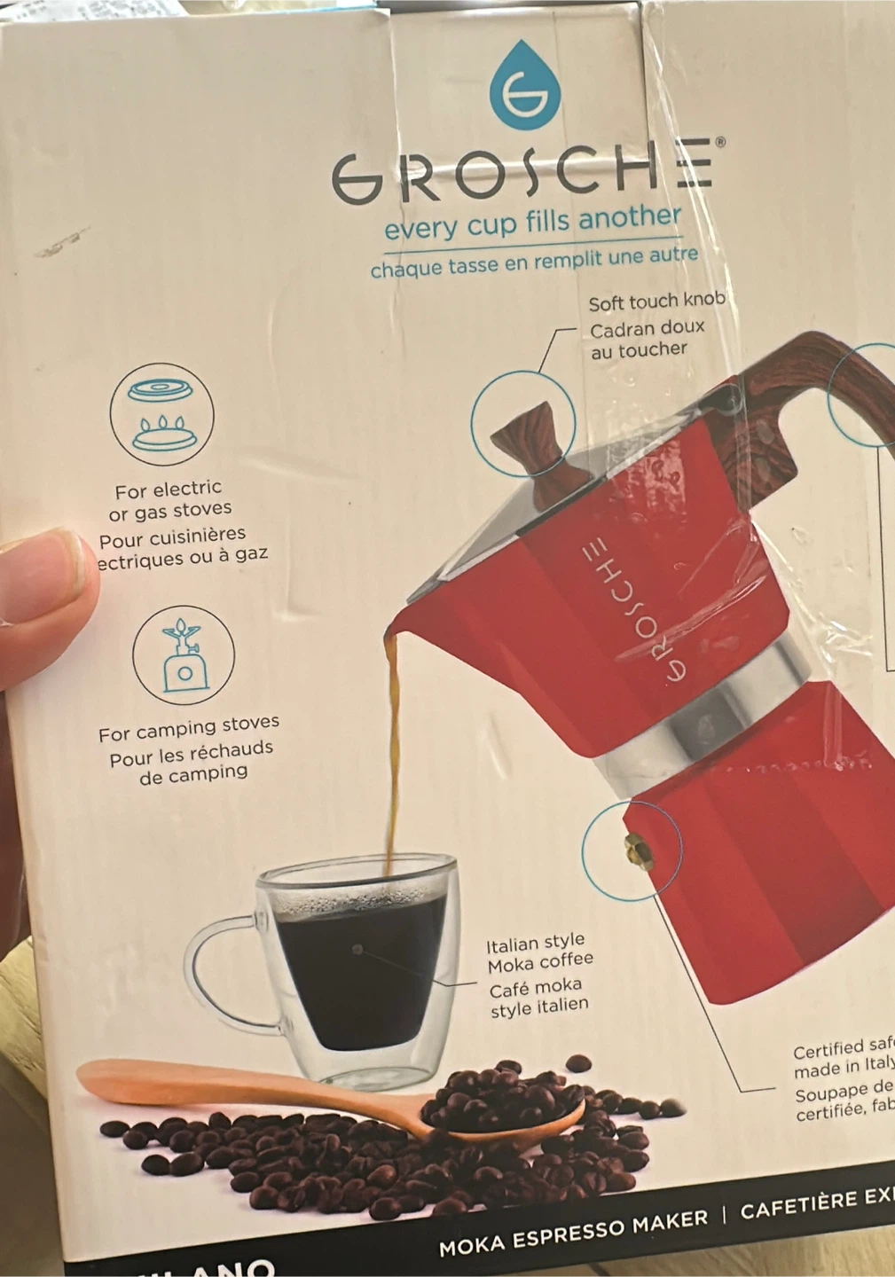 Grosche Milano Red Moka Espresso Maker - New