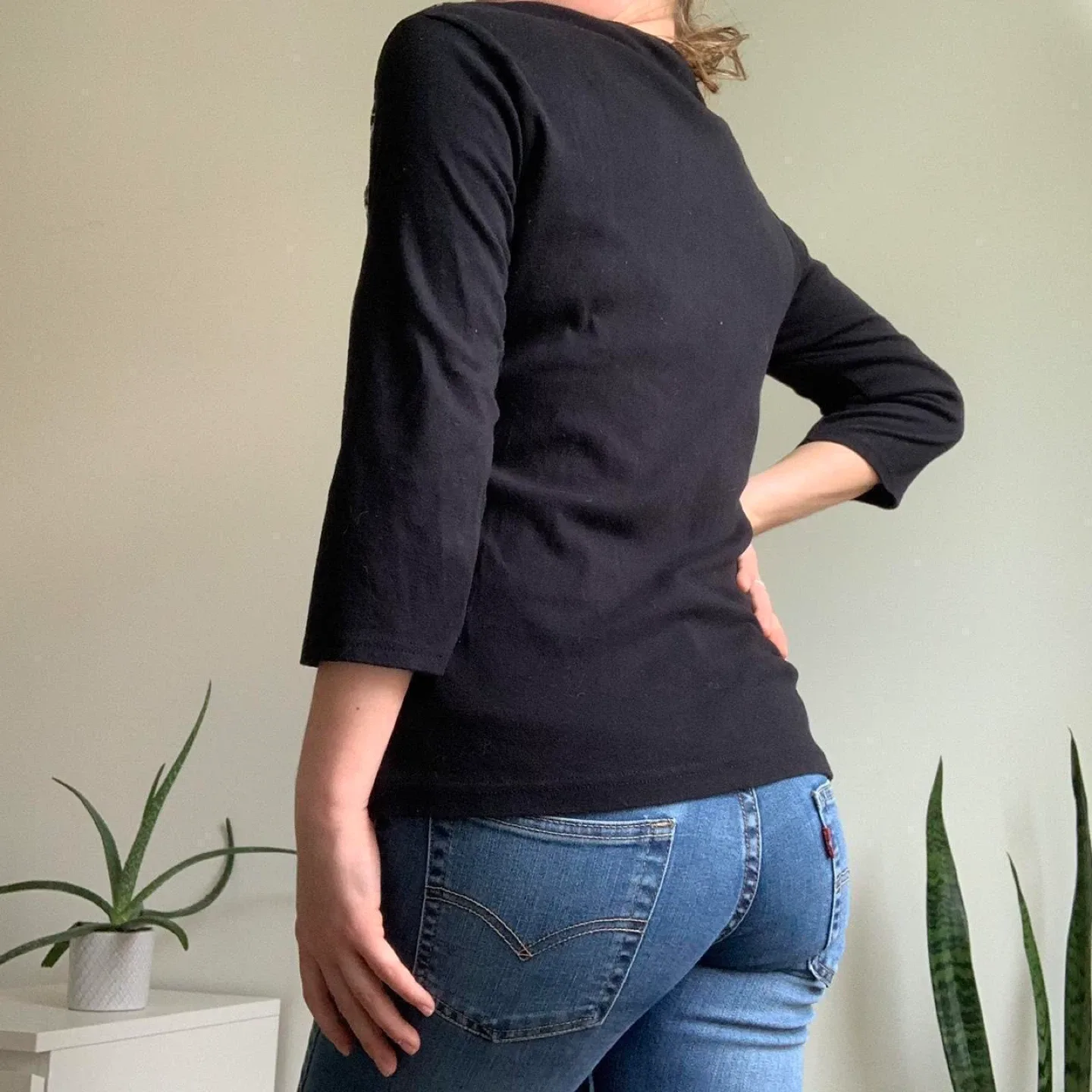 Y2k black and white rhinestone graphic 3/4 sleeve tee image indicator(3)