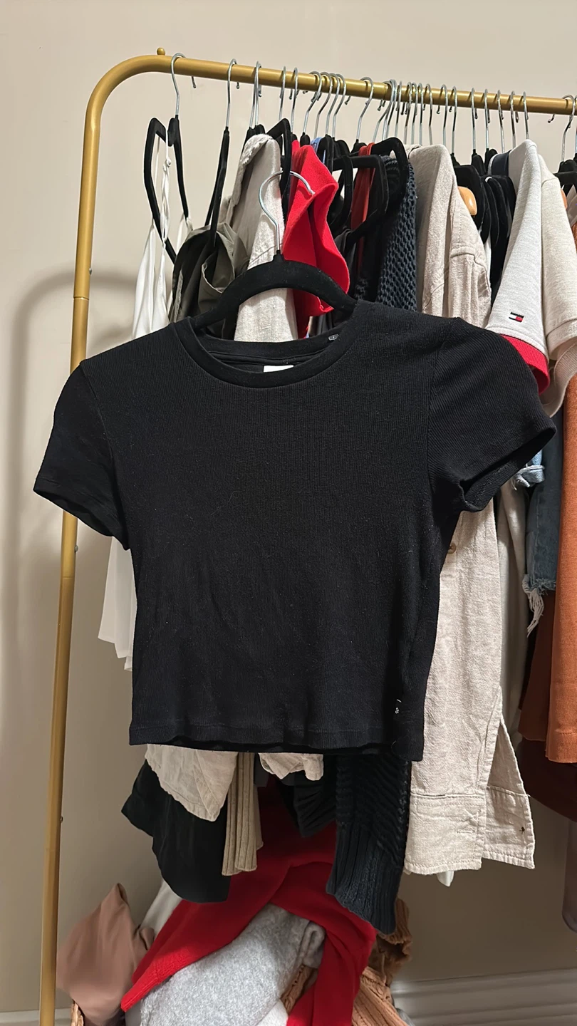 TNA Black Ribbed Cropped T-Shirt - Size S - photo 3