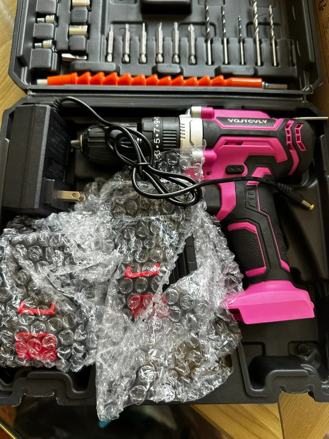 VOJTCVLY Pink Cordless Drill Set image indicator(5)