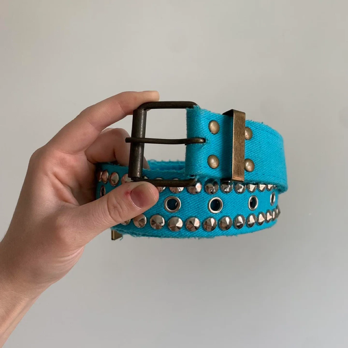 Y2k blue studded denim belt image indicator(4)