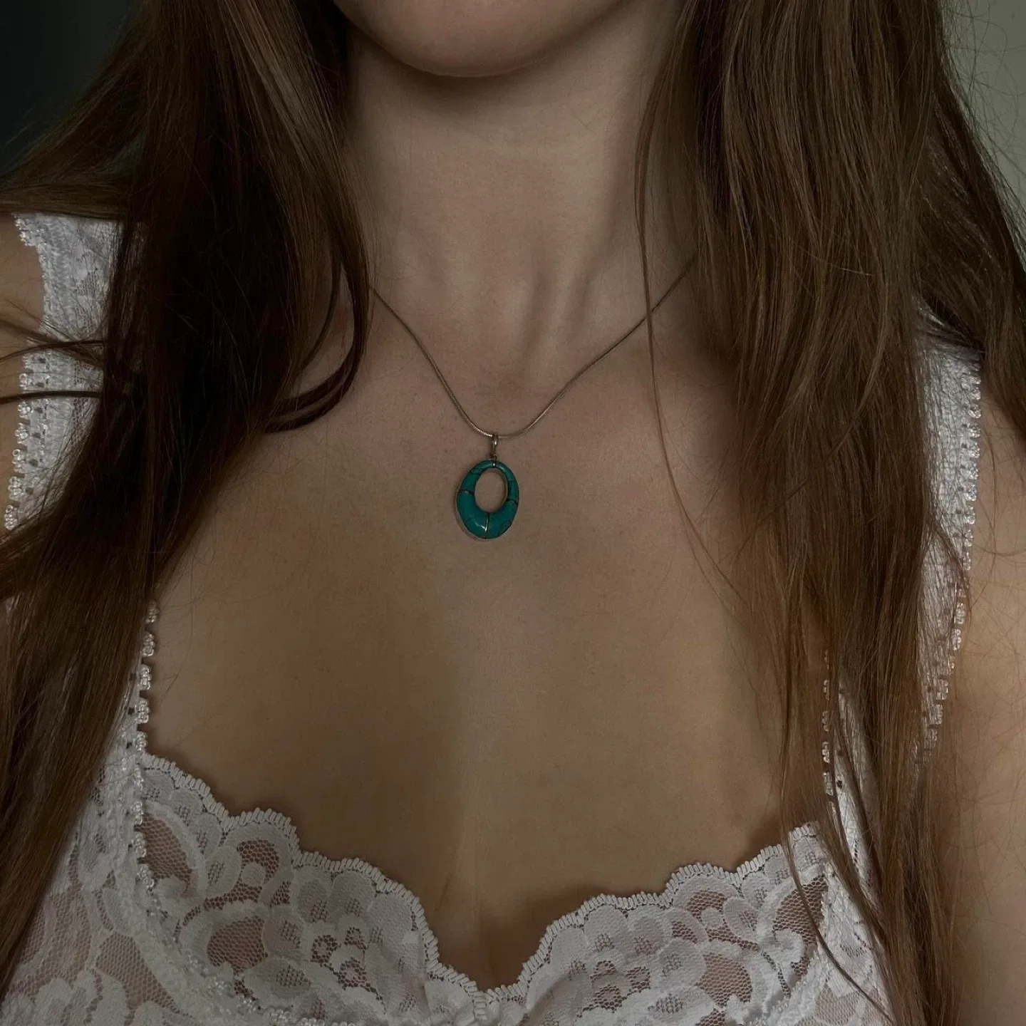 Vintage oval Nepal turquoise pendant sterling silver necklace image indicator(3)