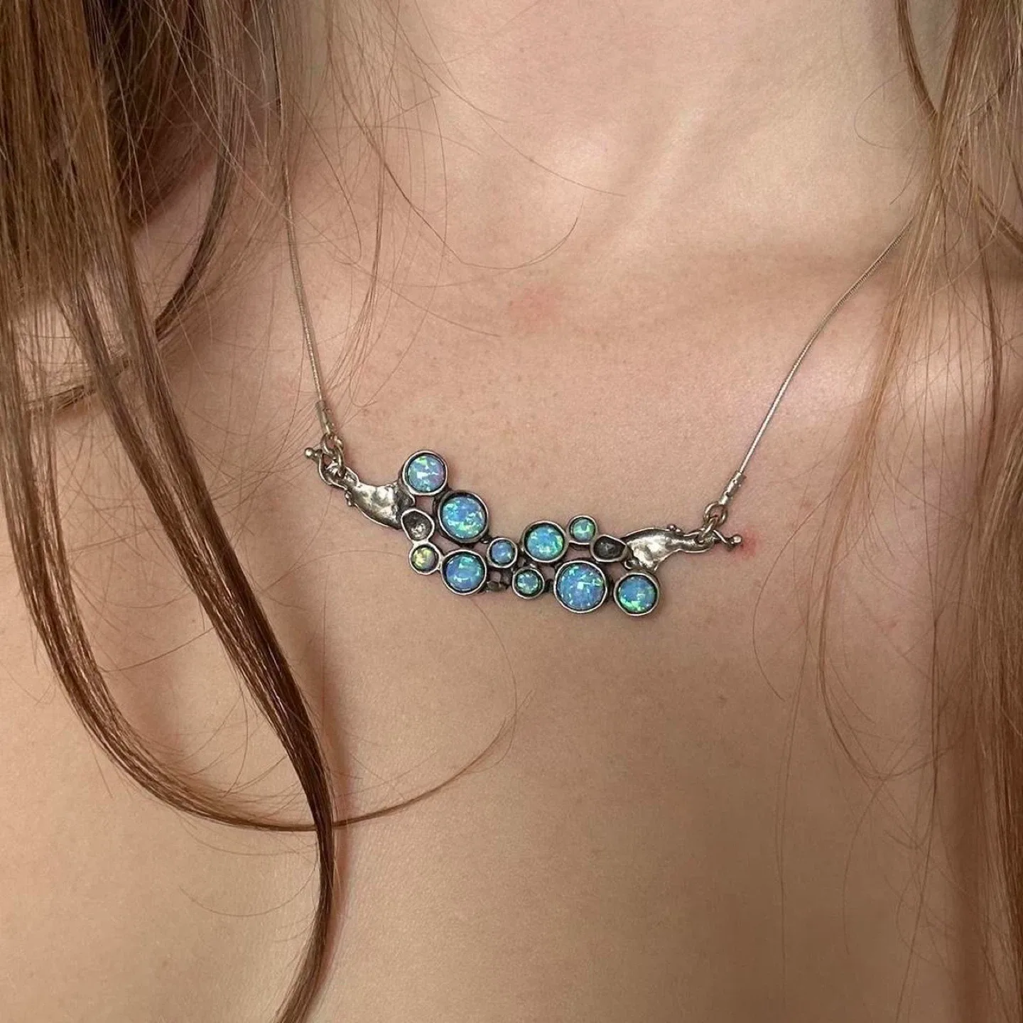 Australian opal cluster necklace 925 sterling silver image indicator(5)