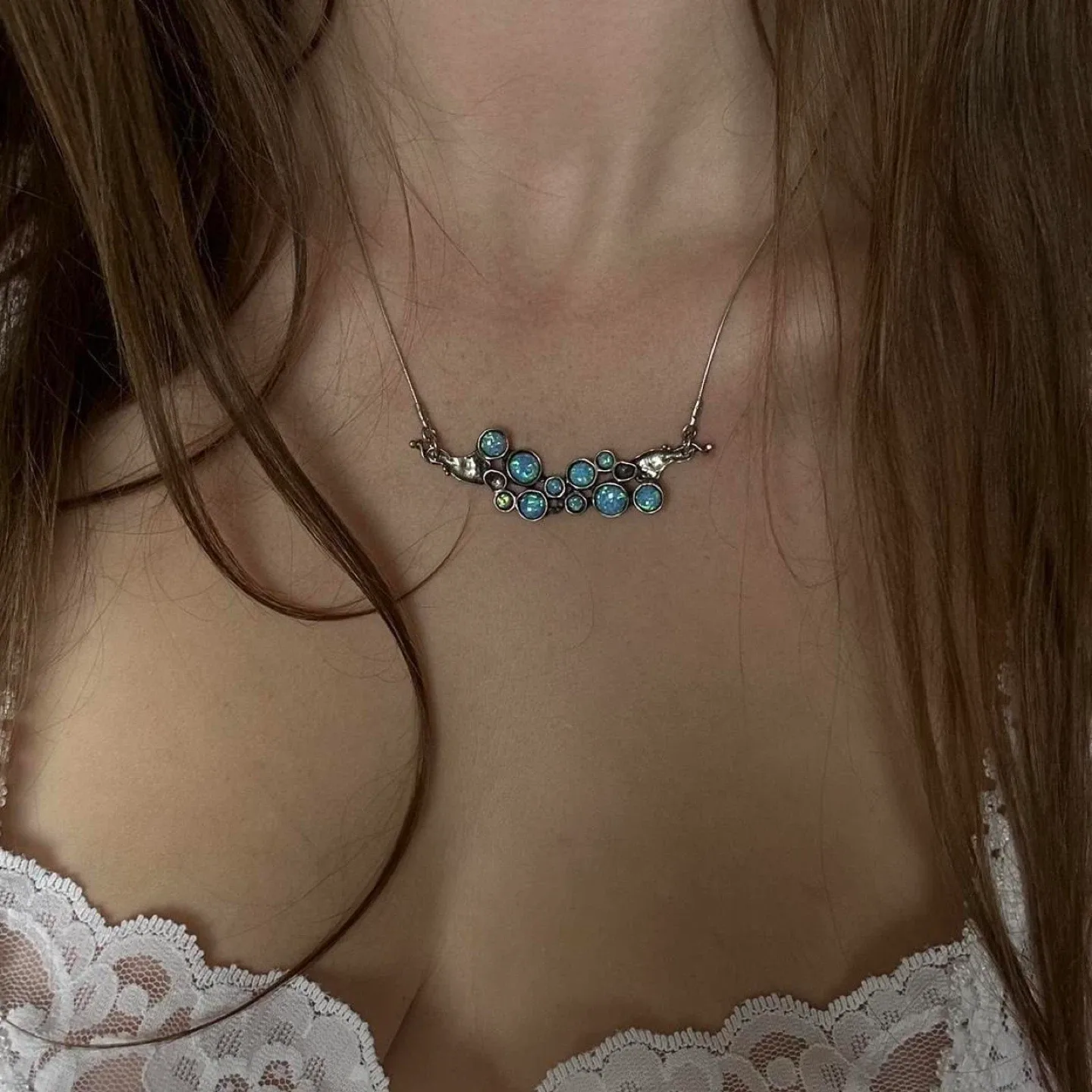 Australian opal cluster necklace 925 sterling silver image indicator(2)