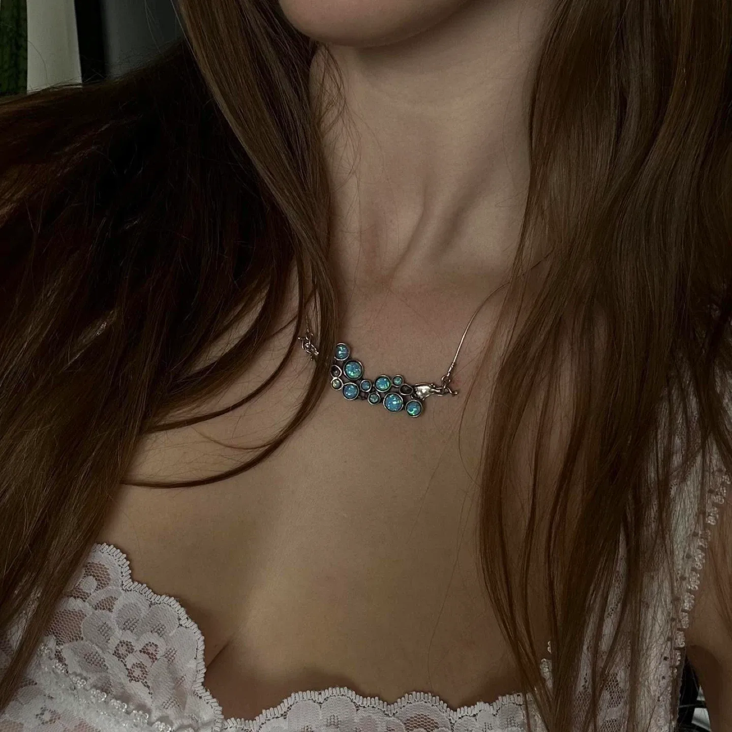 Australian opal cluster necklace 925 sterling silver image indicator(3)