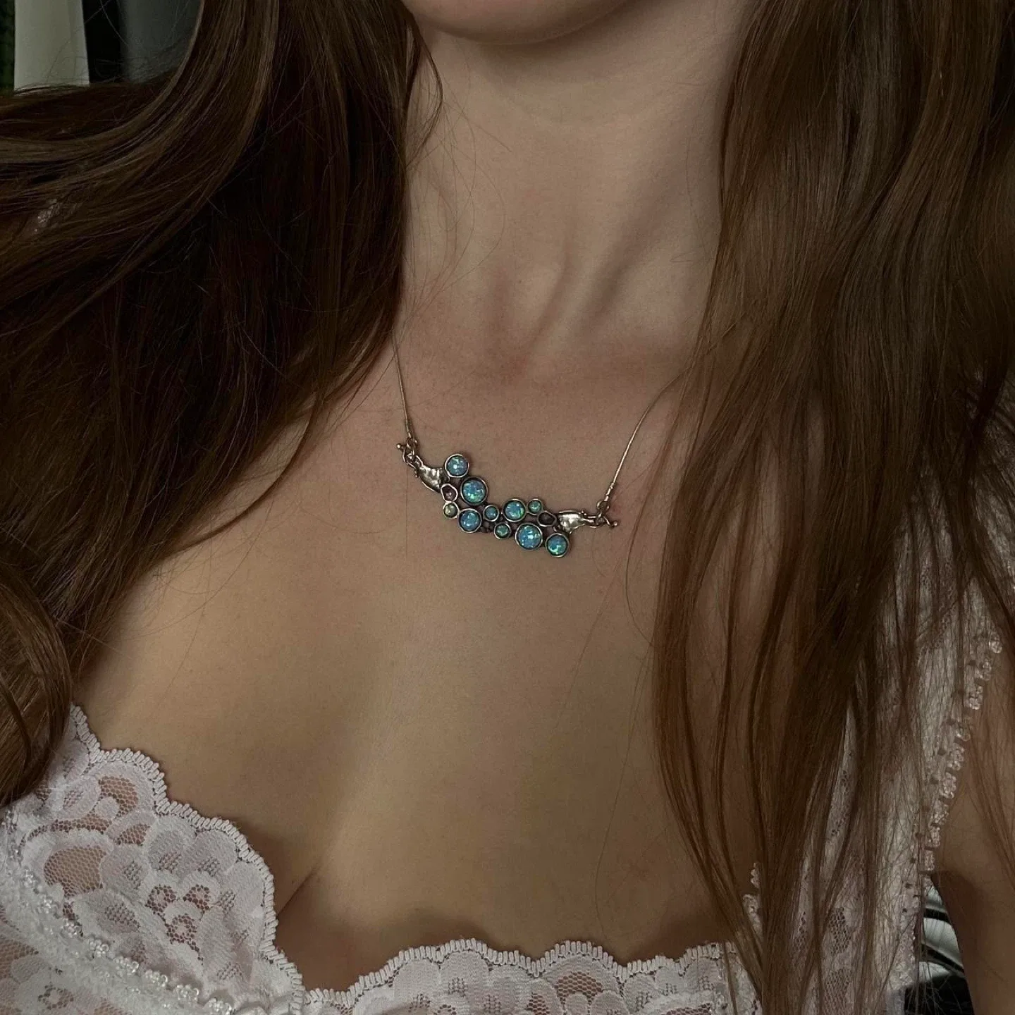 Australian opal cluster necklace 925 sterling silver image indicator(4)