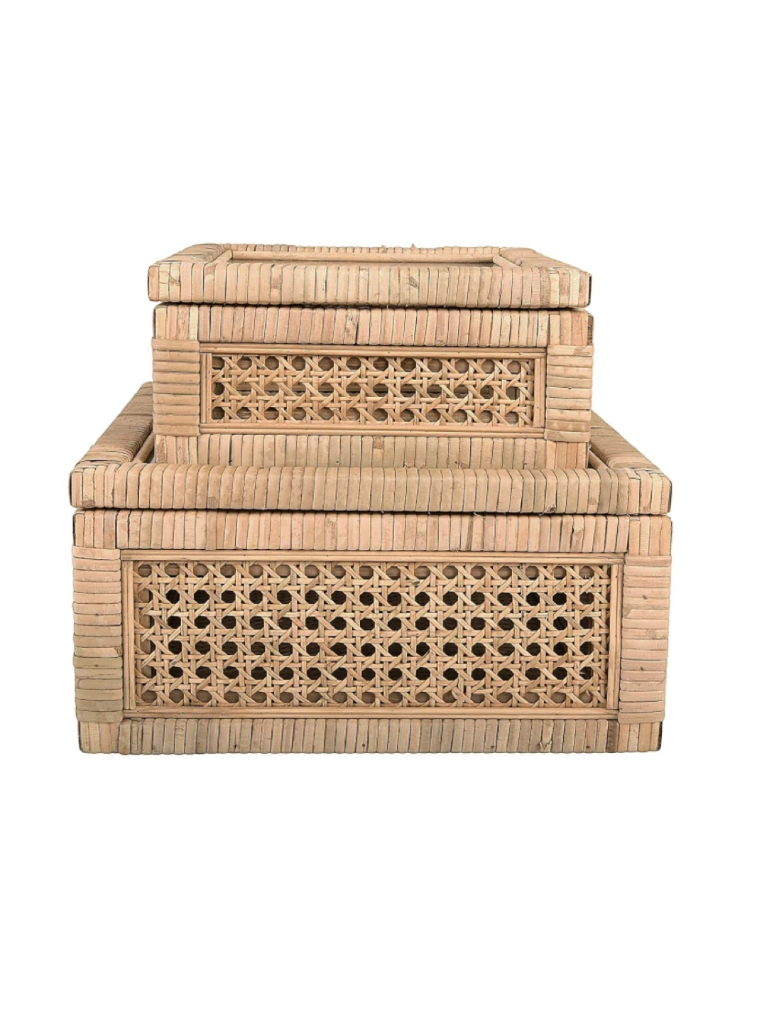 Rattan Storage Boxes with Lids - Set of 2