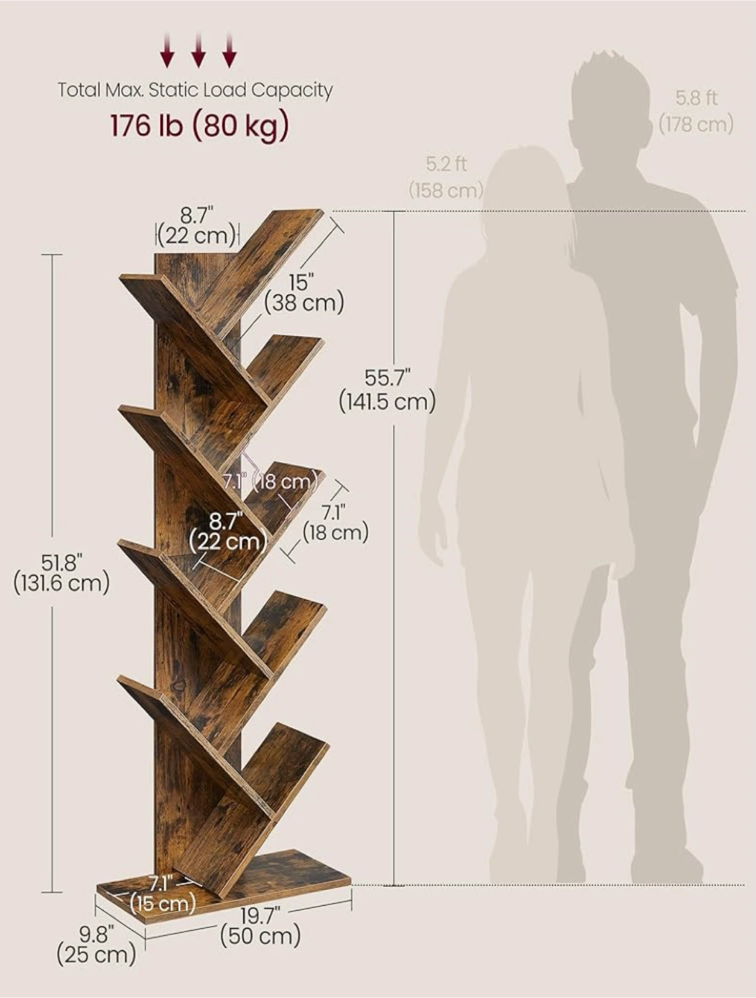 Brown Tree Bookshelf, 5.2 ft, Brown - photo 5