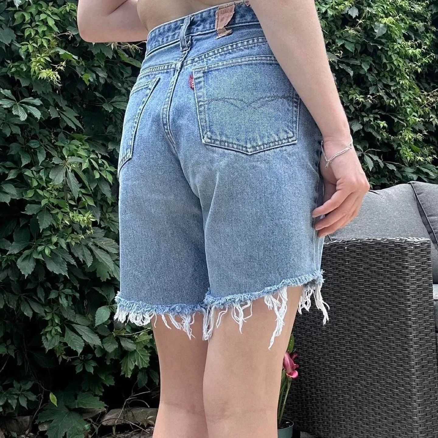 Vintage 90s long distressed denim shorts image indicator(3)