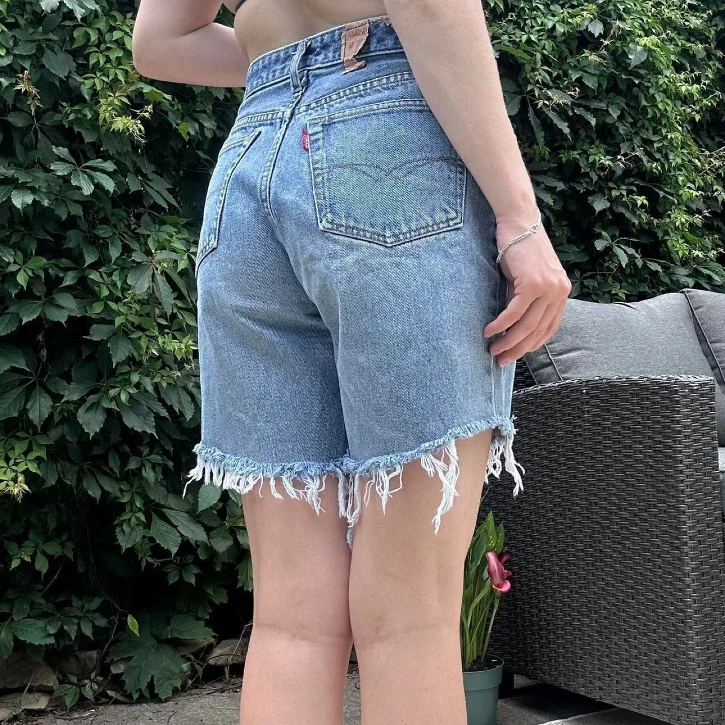 Vintage 90s long distressed denim shorts image indicator(4)