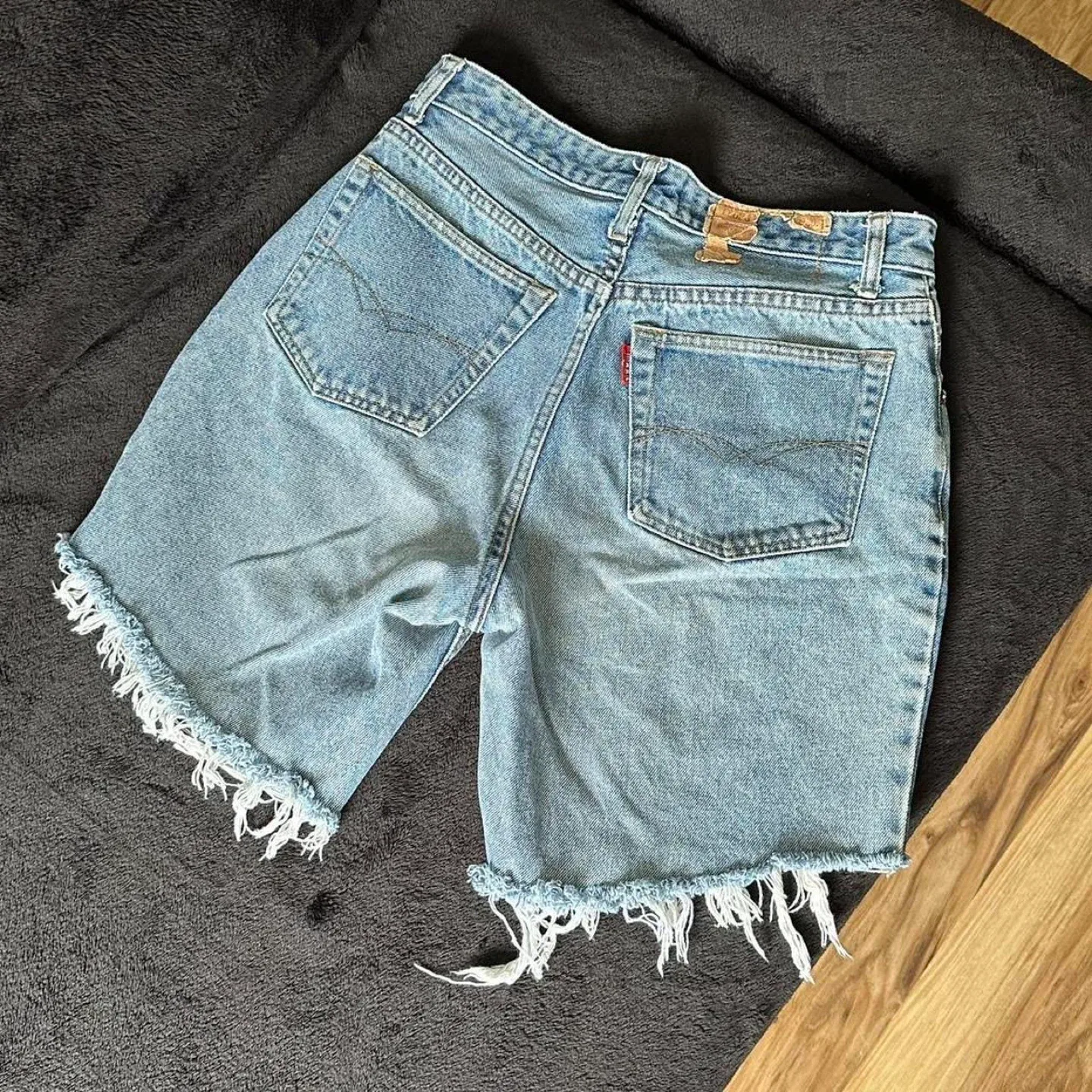 Vintage 90s long distressed denim shorts