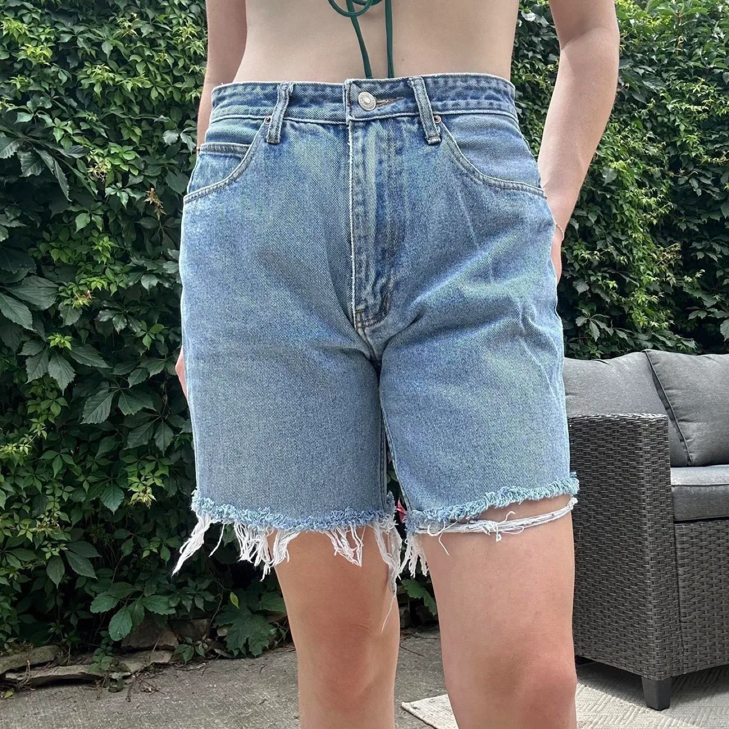 Vintage 90s long distressed denim shorts image indicator(6)