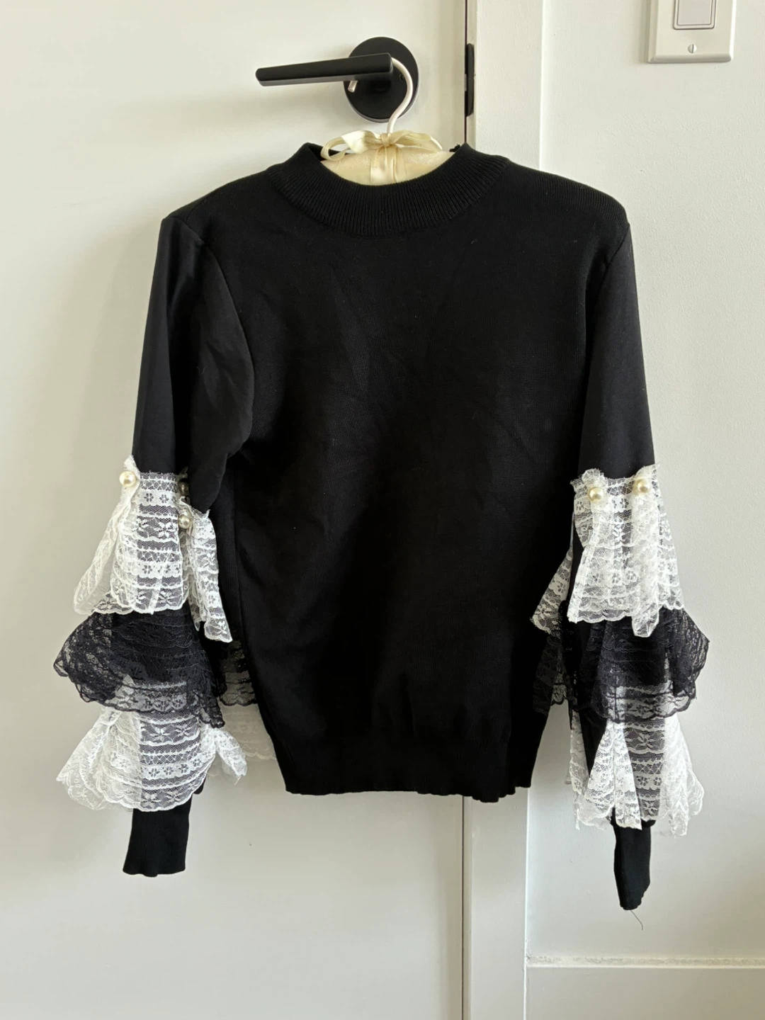 Black Sweater with Lace Sleeves