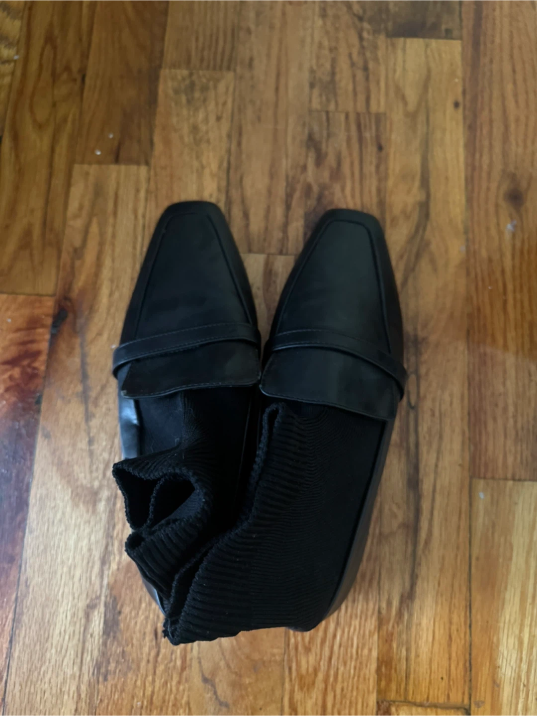 NEW Black leather Sock flats w7.5