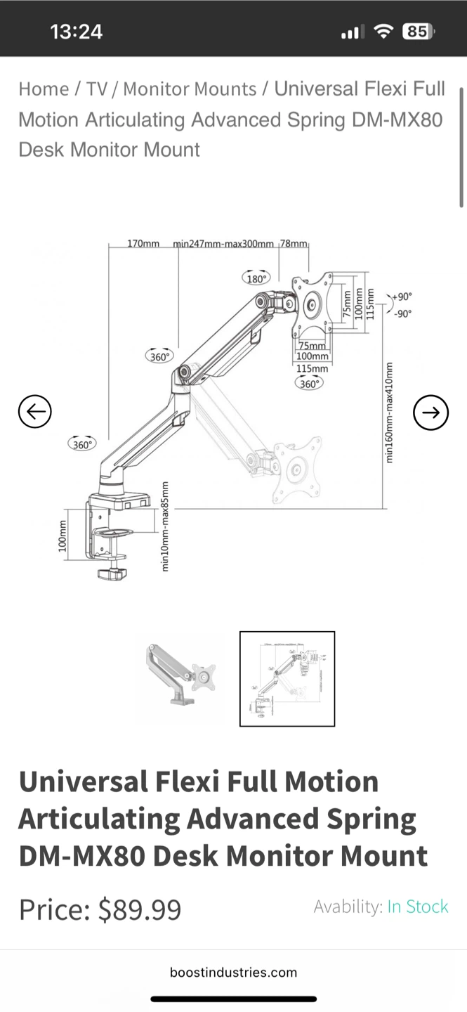 Boost Counterbalance Monitor Desk Arm DM-MX80 - photo 4