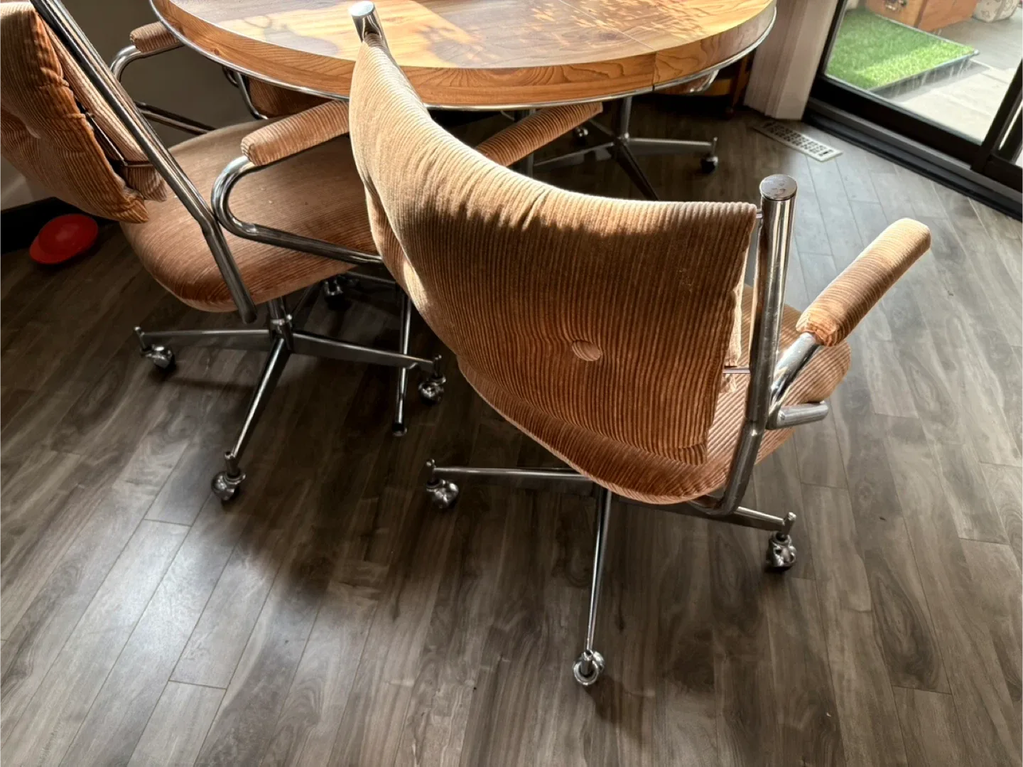 Vintage Corduroy  Chairs. Table has extension. image indicator(2)
