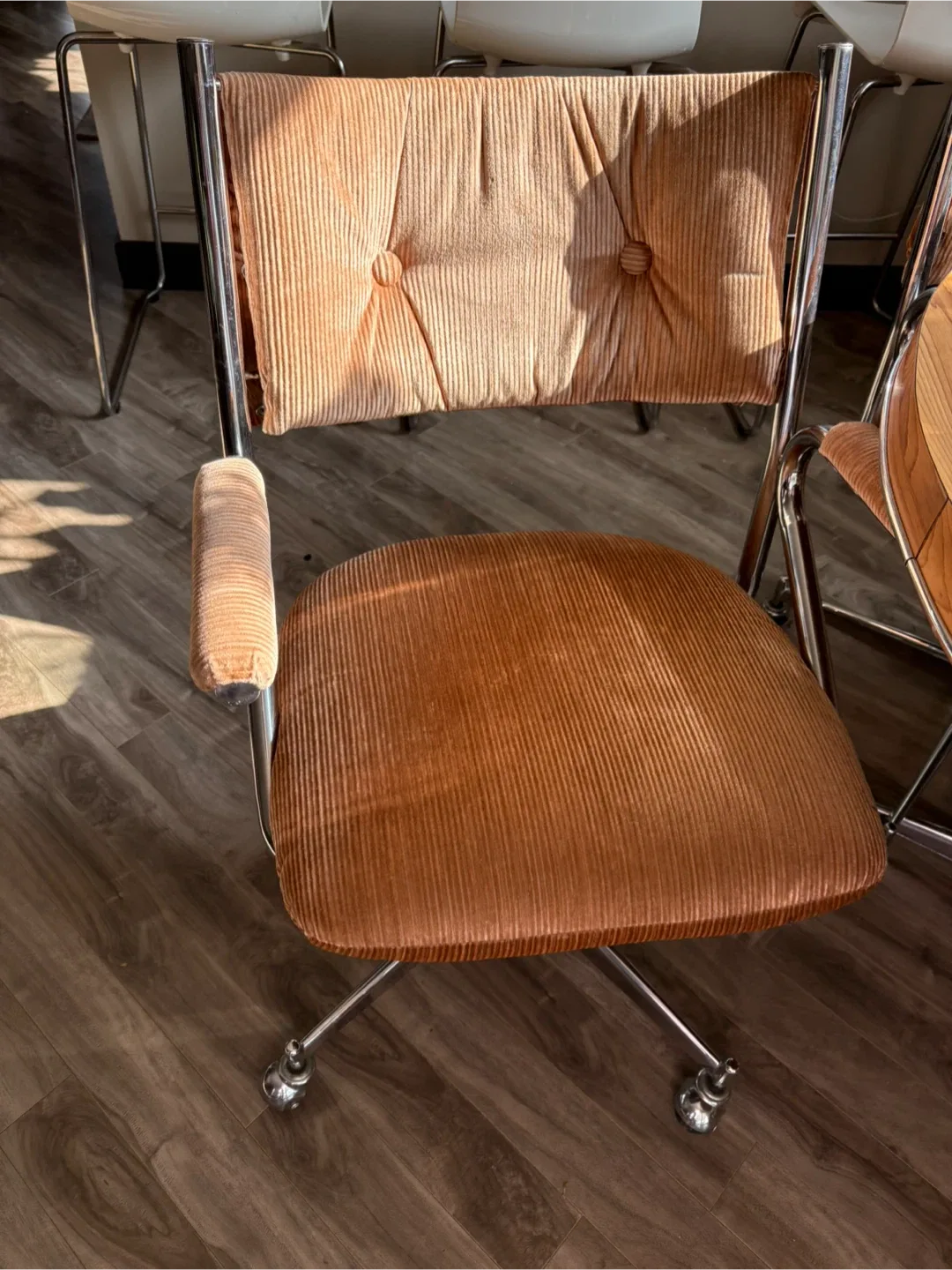 Vintage Corduroy  Chairs. Table has extension. image indicator(5)