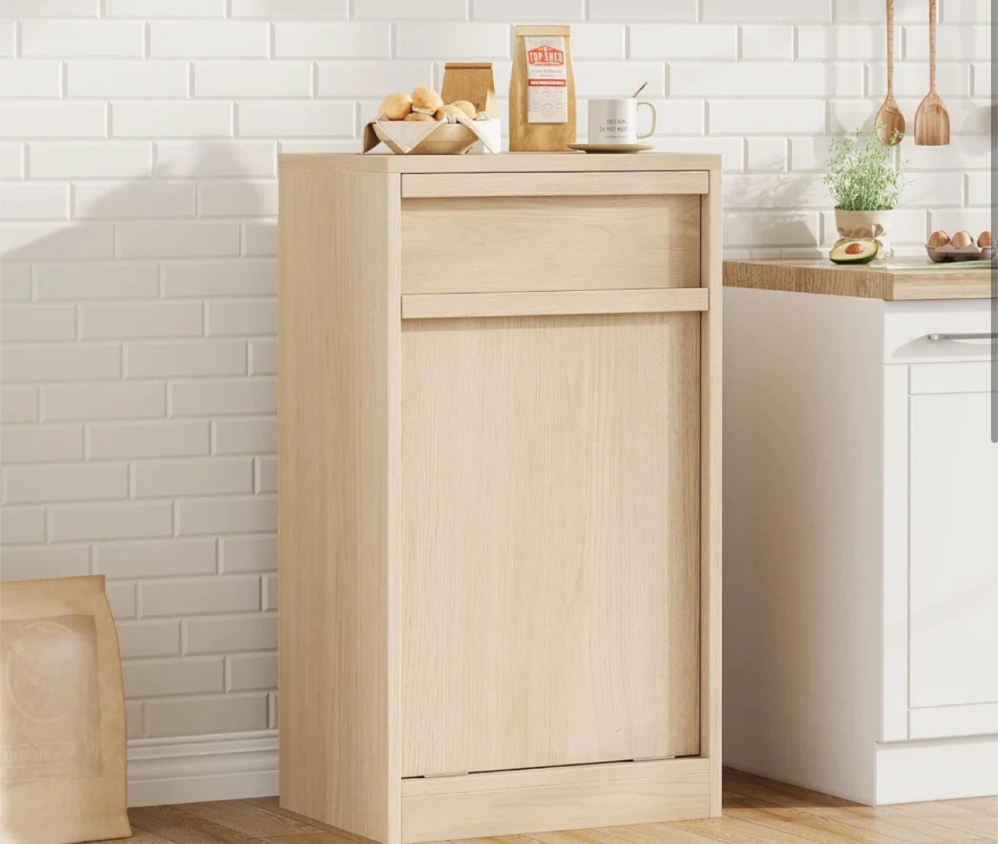 Trash cabinet tilt out single door with drawer