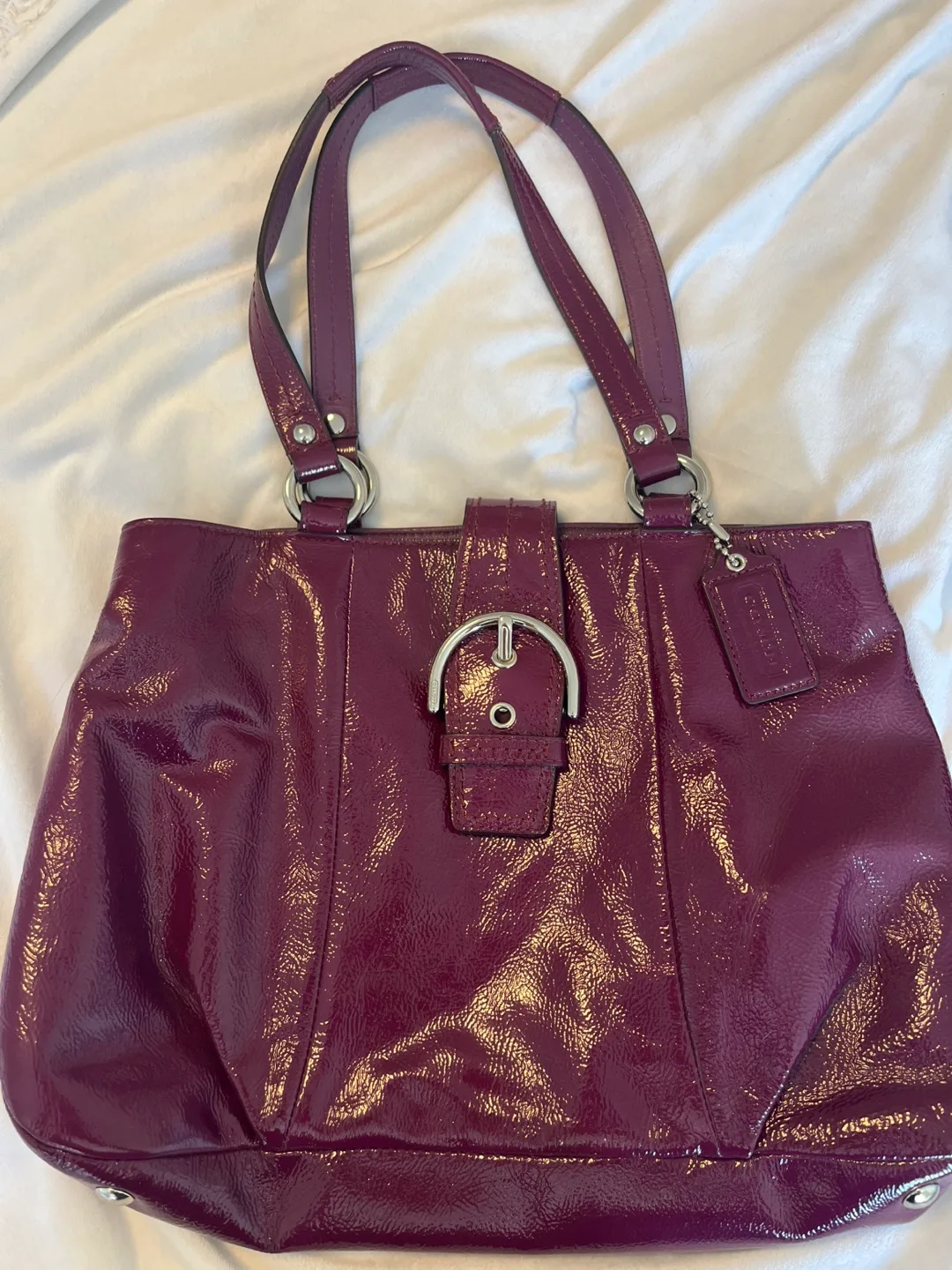 Coach Purple Patent Leather Tote Bag image indicator(5)