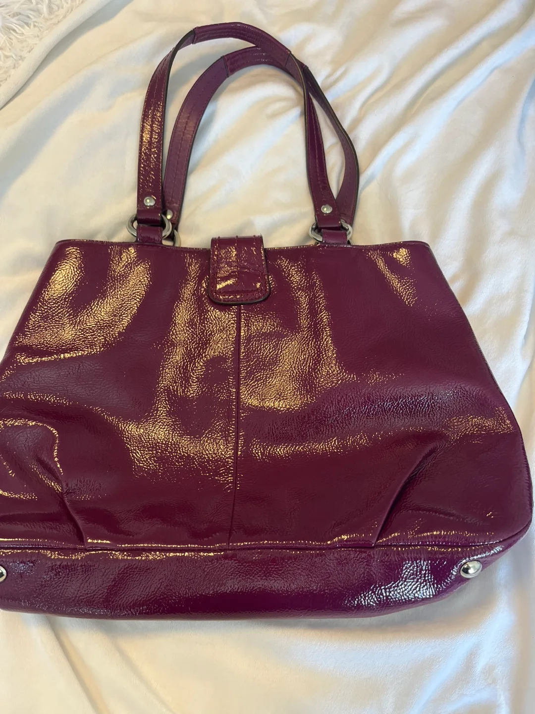 Coach Purple Patent Leather Tote Bag image indicator(4)
