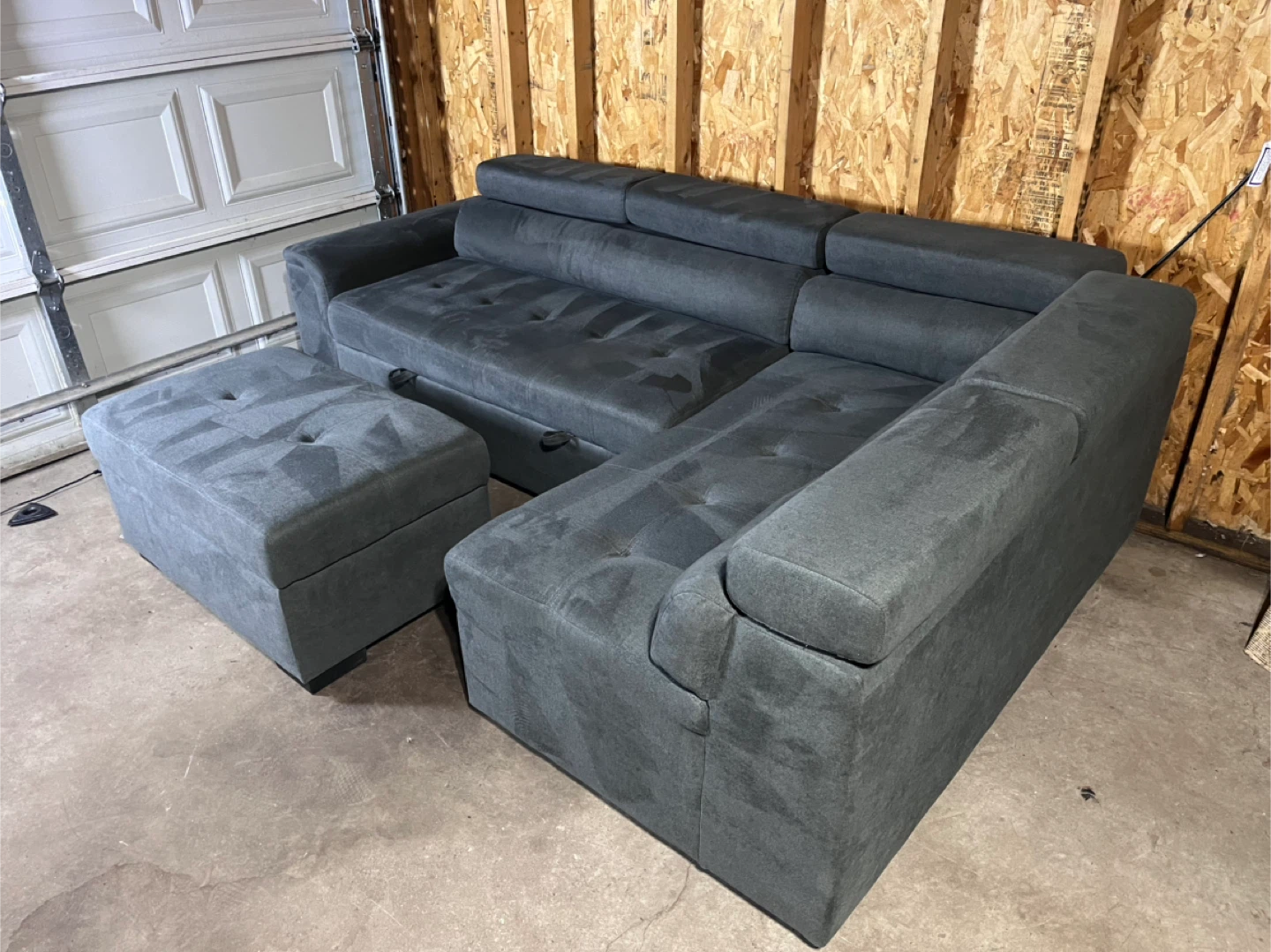 FREE DELIVERY- Dark Grey Sleeper Sectional w/ Storage Ottoman - photo 2