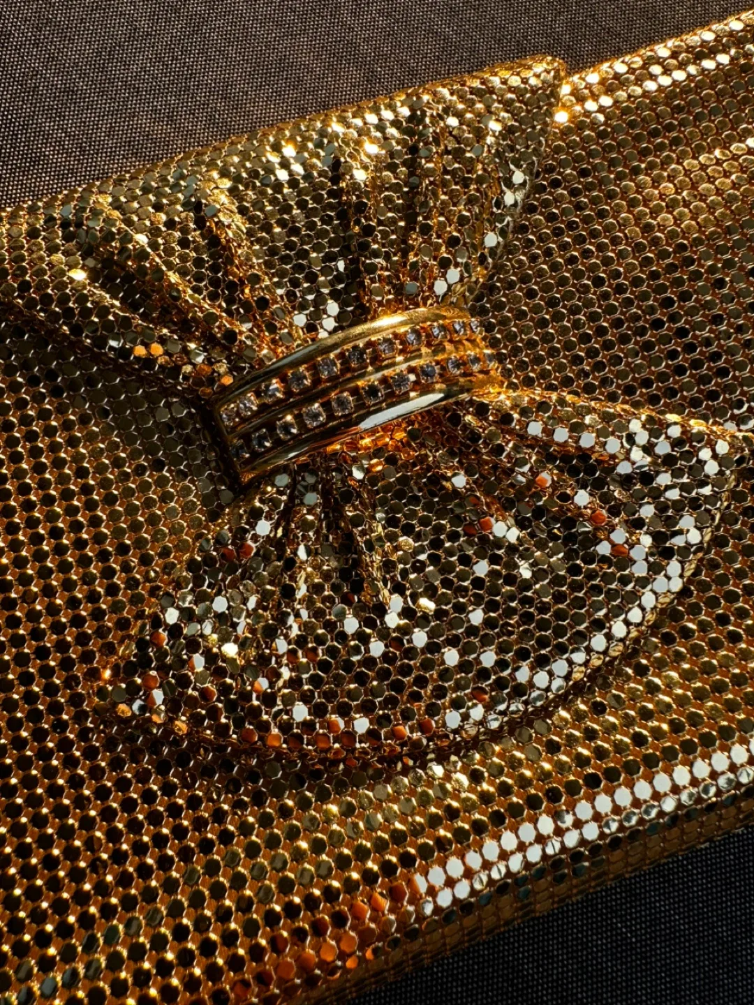 Gold Mesh Clutch/Crossbody with Bow image indicator(2)