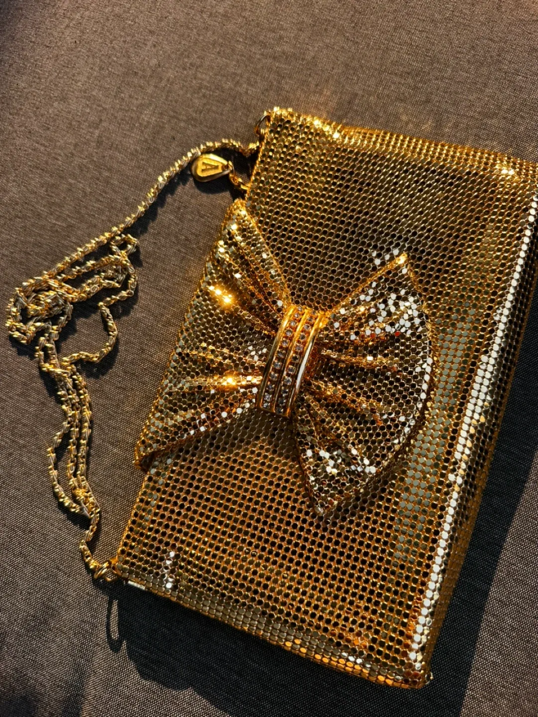 Gold Mesh Clutch/Crossbody with Bow image indicator(7)