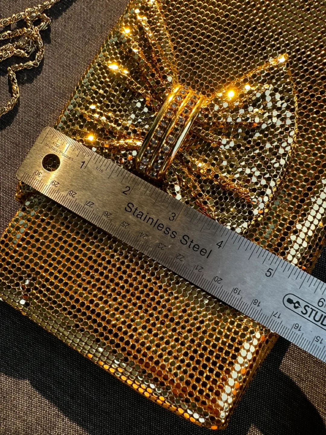 Gold Mesh Clutch/Crossbody with Bow image indicator(9)