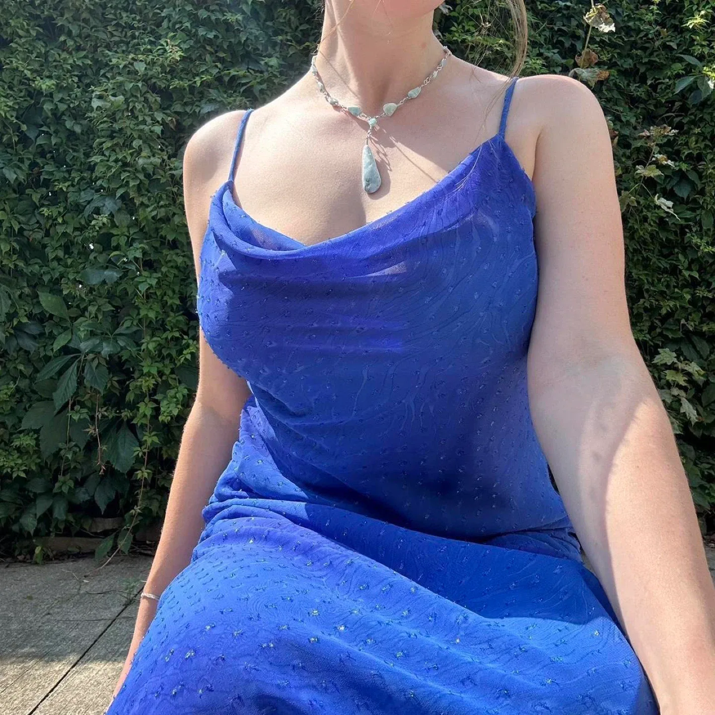 Vintage royal blue asymmetrical maxi dress image indicator(6)