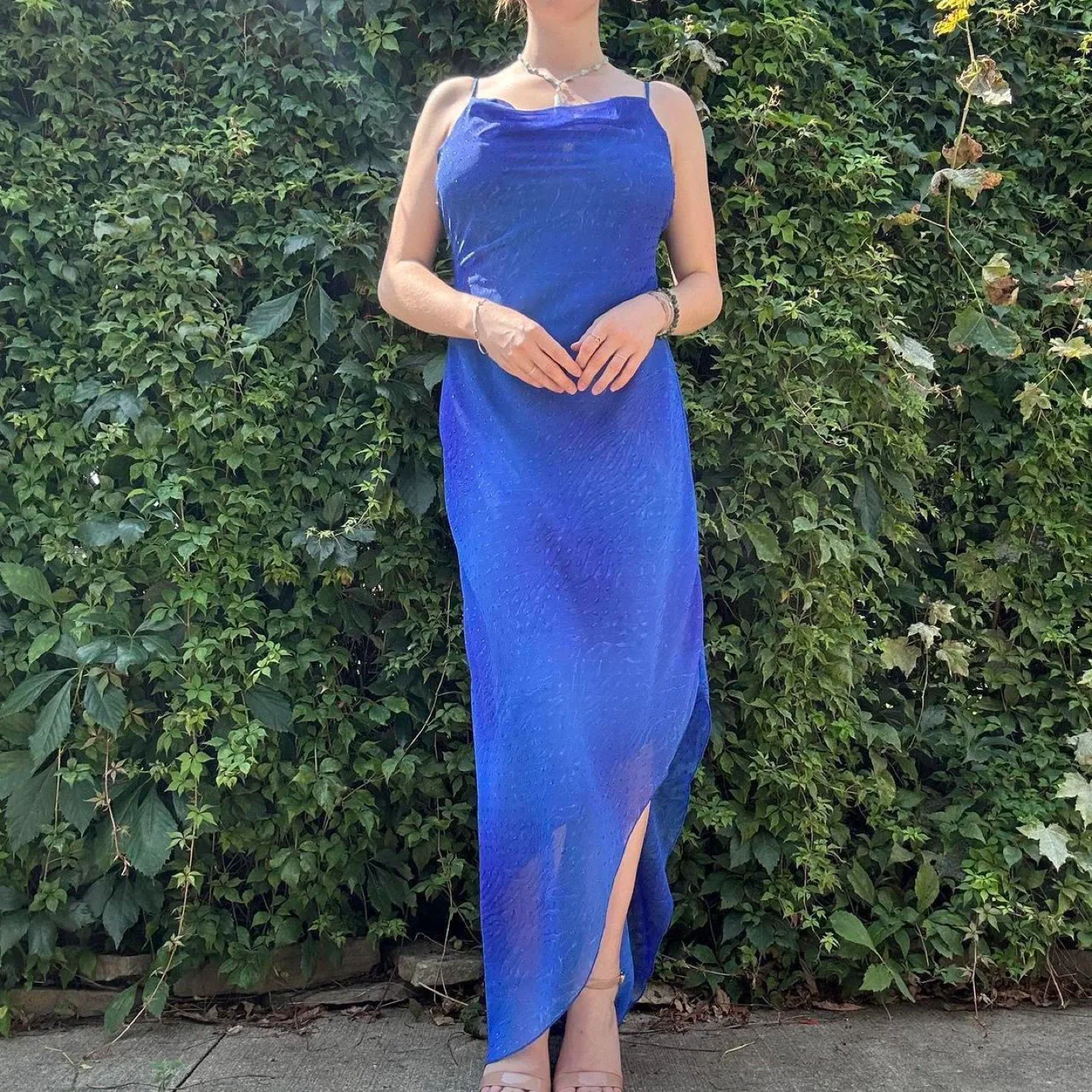 Vintage royal blue asymmetrical maxi dress image indicator(5)