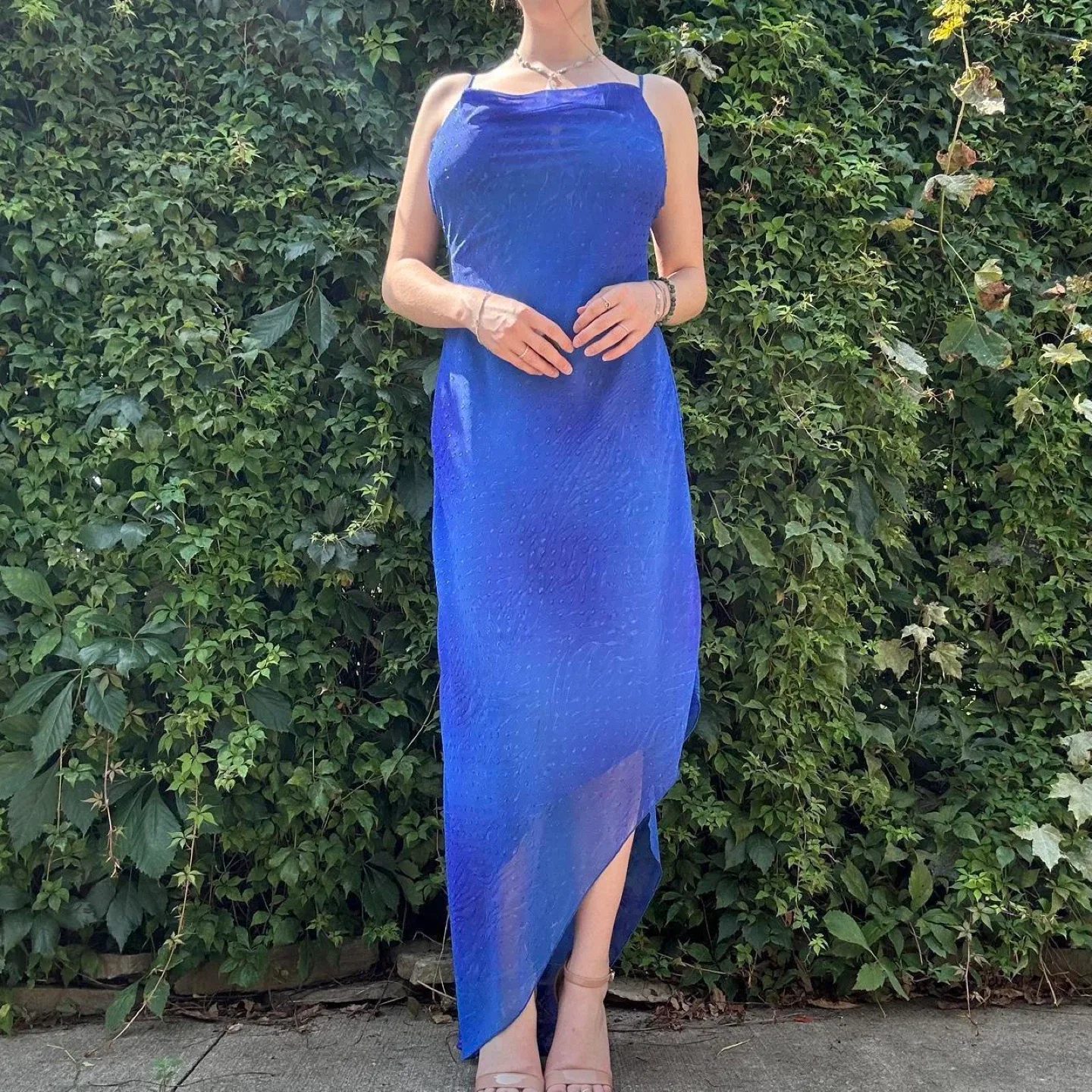 Vintage royal blue asymmetrical maxi dress image indicator(3)