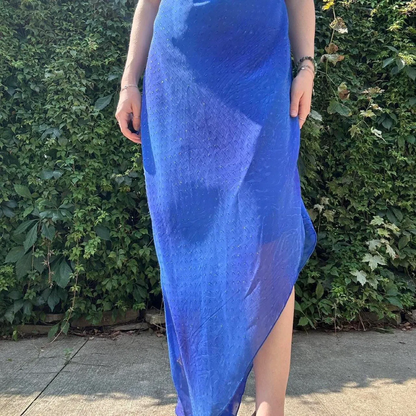 Vintage royal blue asymmetrical maxi dress image indicator(4)