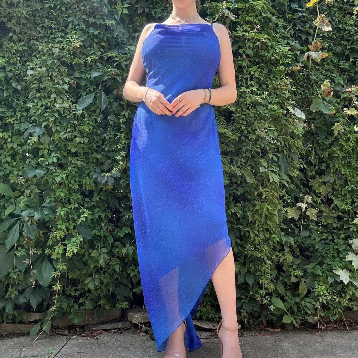 Vintage royal blue asymmetrical maxi dress
