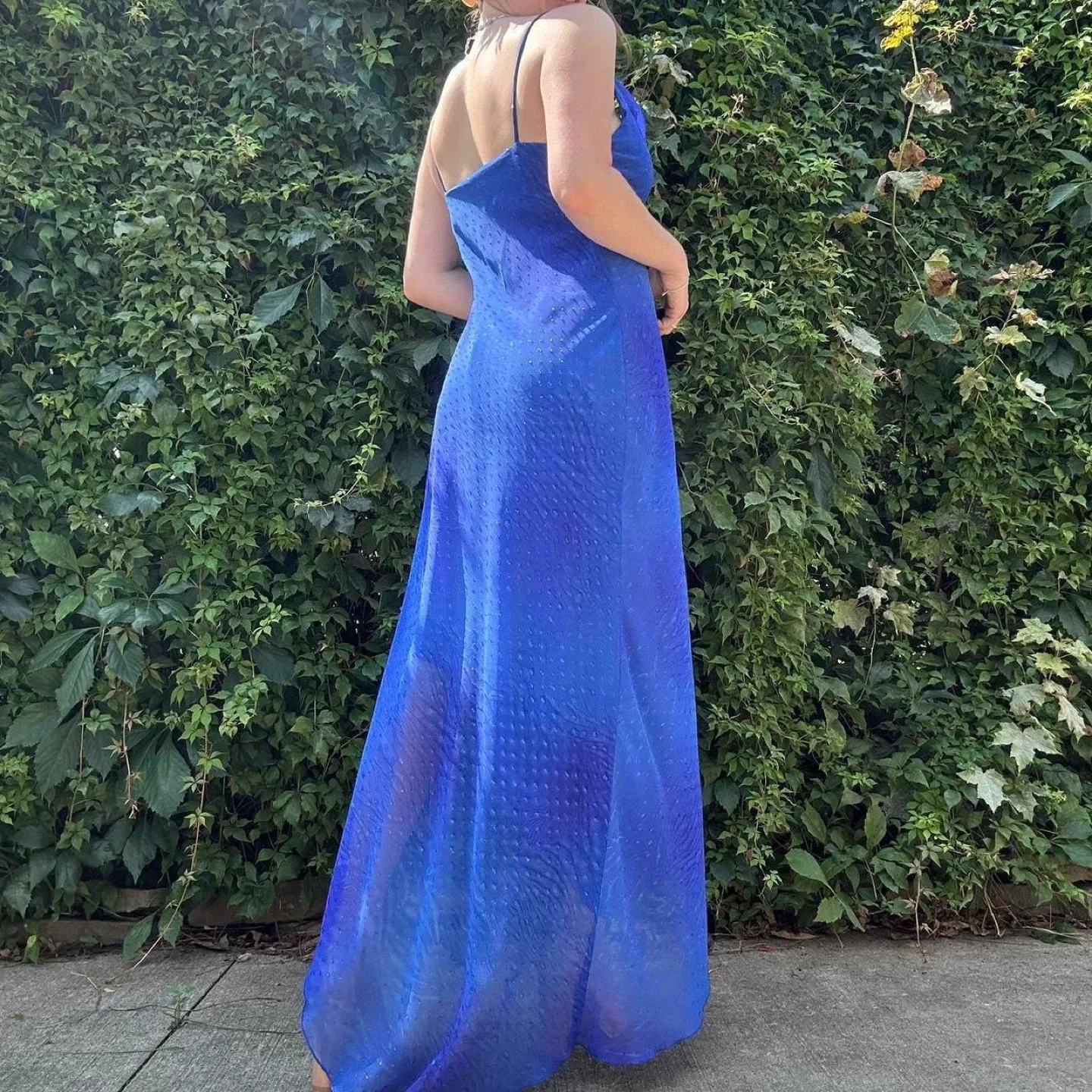 Vintage royal blue asymmetrical maxi dress image indicator(2)