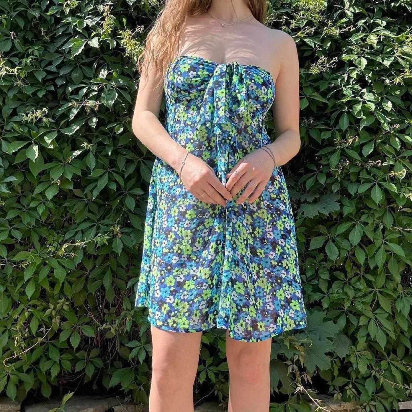 Y2K Floral Strapless Mini Dress