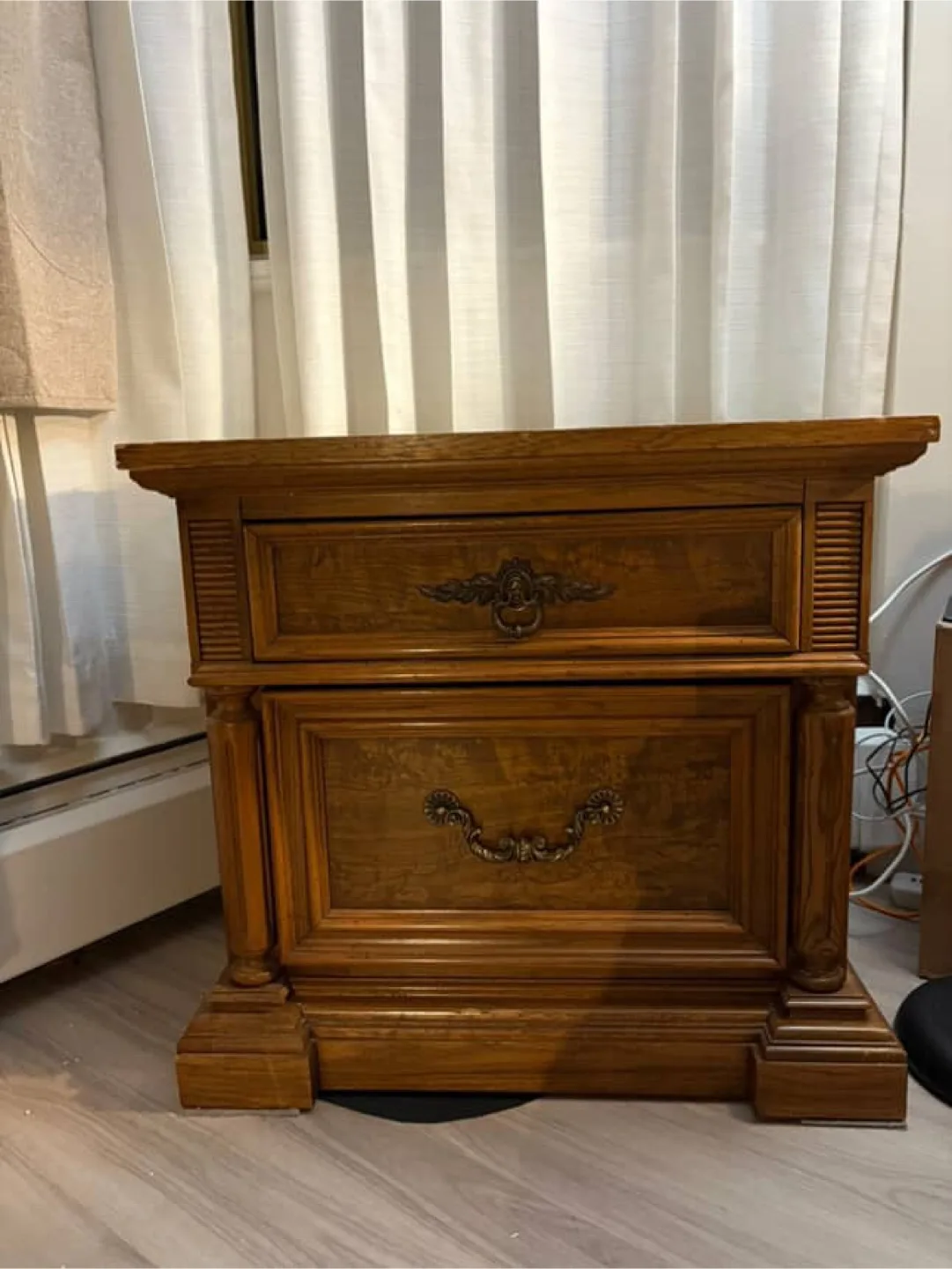 Wooden Nightstand with Two Drawers thumbnail